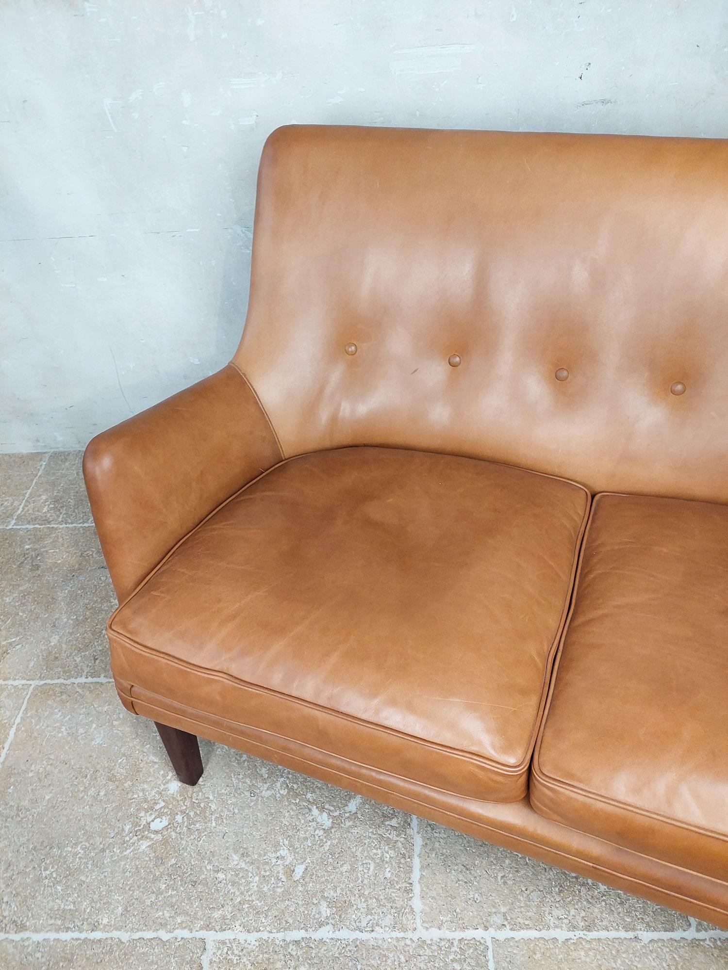 Original Cognac Leather Two-Seater Sofa by Arne Vodder and Ivan Schlechter 1953 3