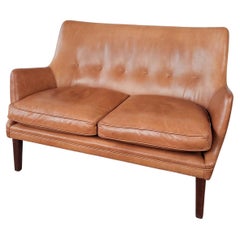 Original Cognac Leather Two-Seater Sofa by Arne Vodder and Ivan Schlechter 1953