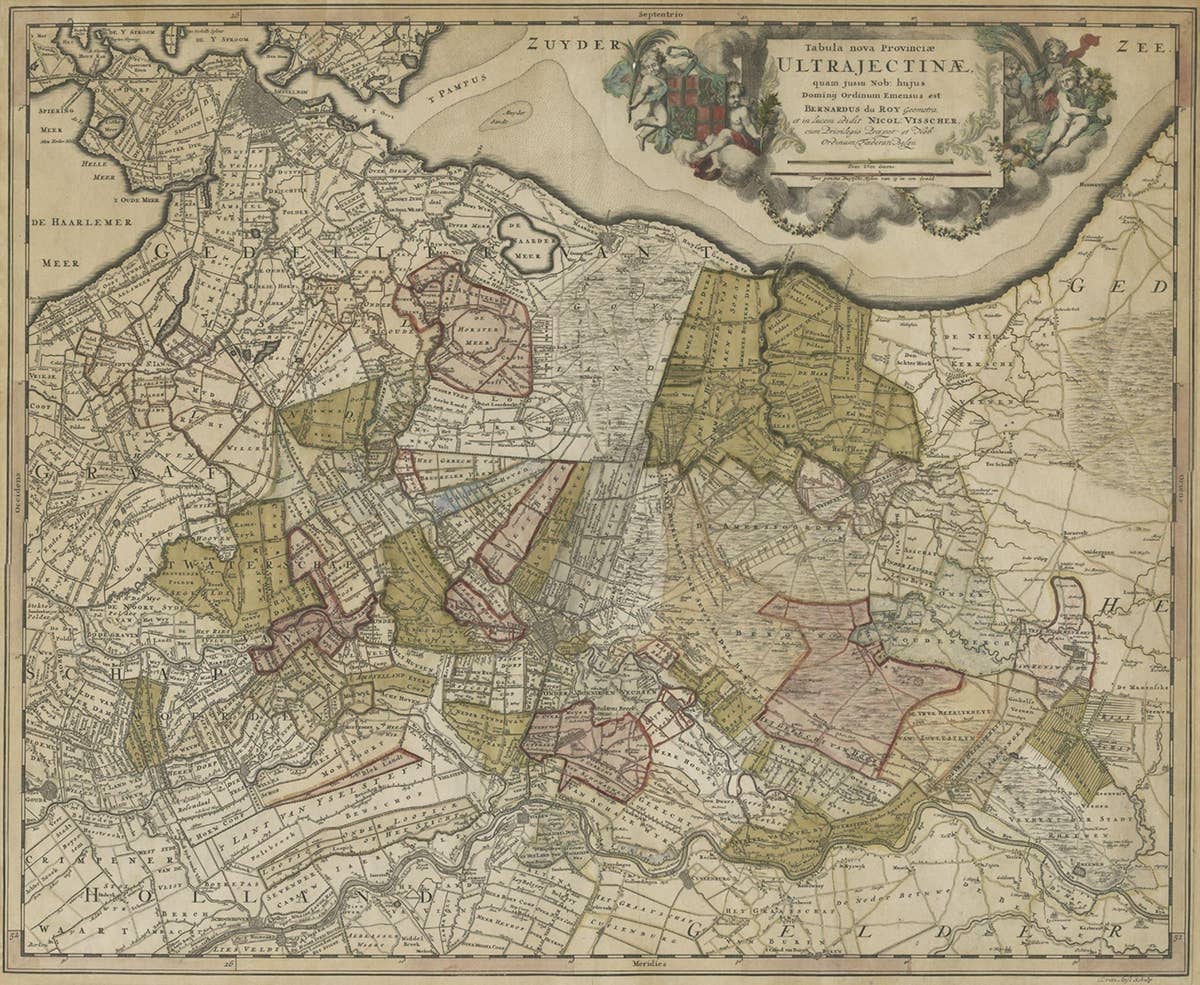 Original Colored Antique Map of Utrecht & Surroundings, The Netherlands, c1690