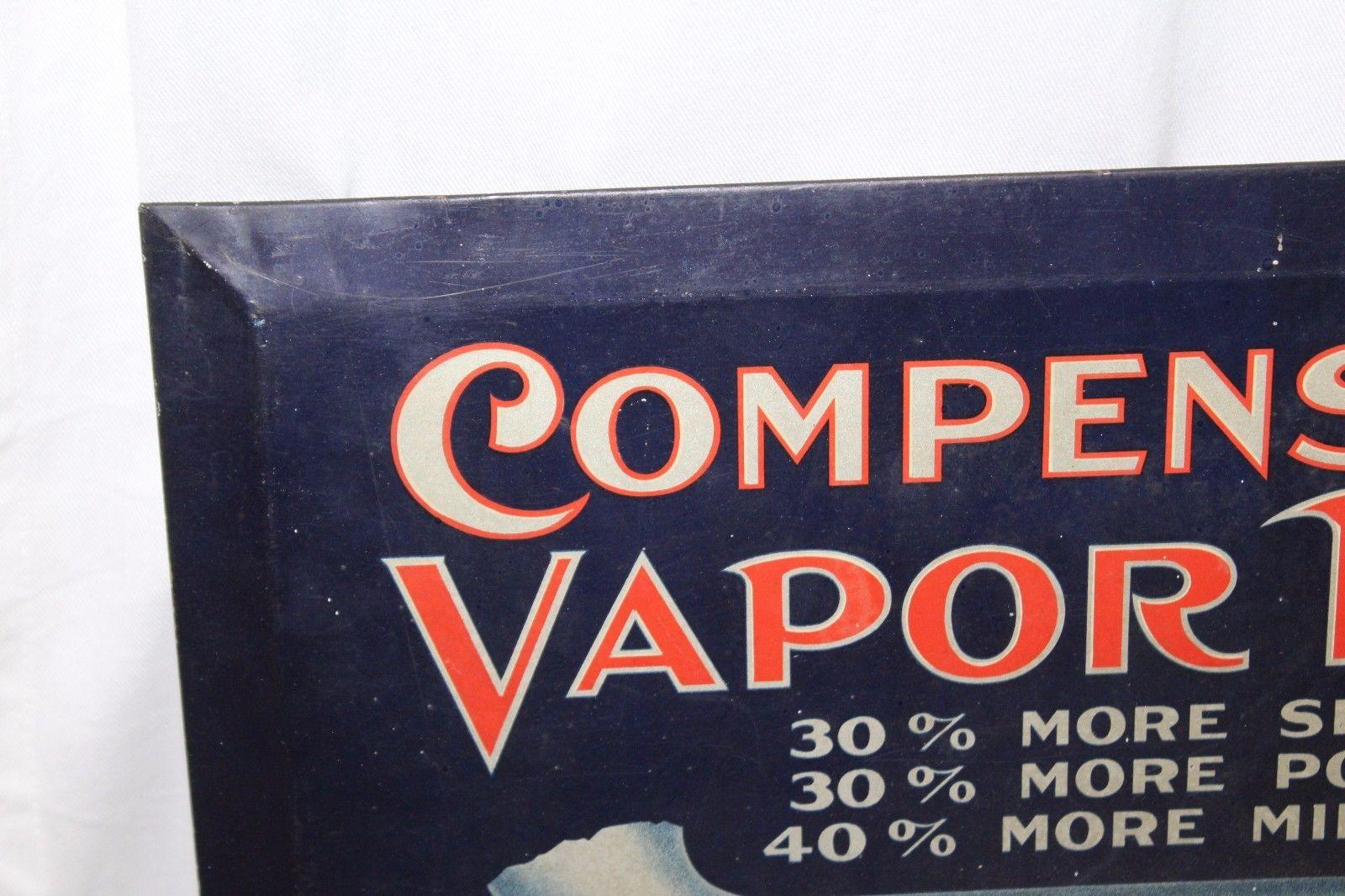 Original Compensating Vapor Plug Litho Advertising Sign In Fair Condition For Sale In Orange, CA