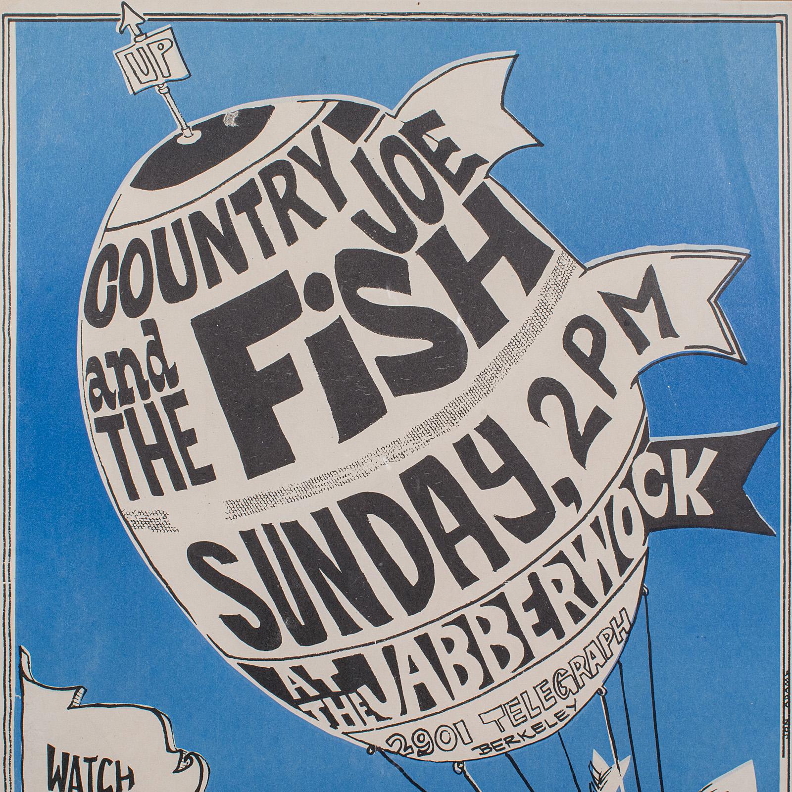 Poster originale del concerto, americano, Country Joe & The Fish, Berkeley Free Press In condizioni buone in vendita a Hele, Devon, GB