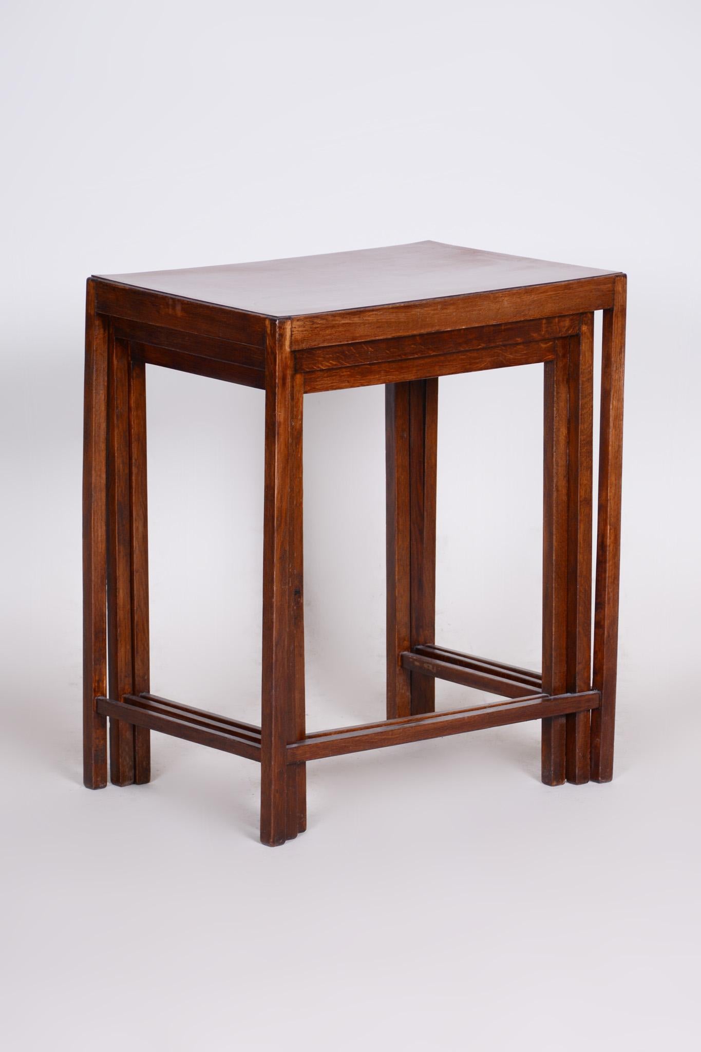Art Deco Original Condition Brown Nest Tables Made in the 1930s by Halabala, Czech