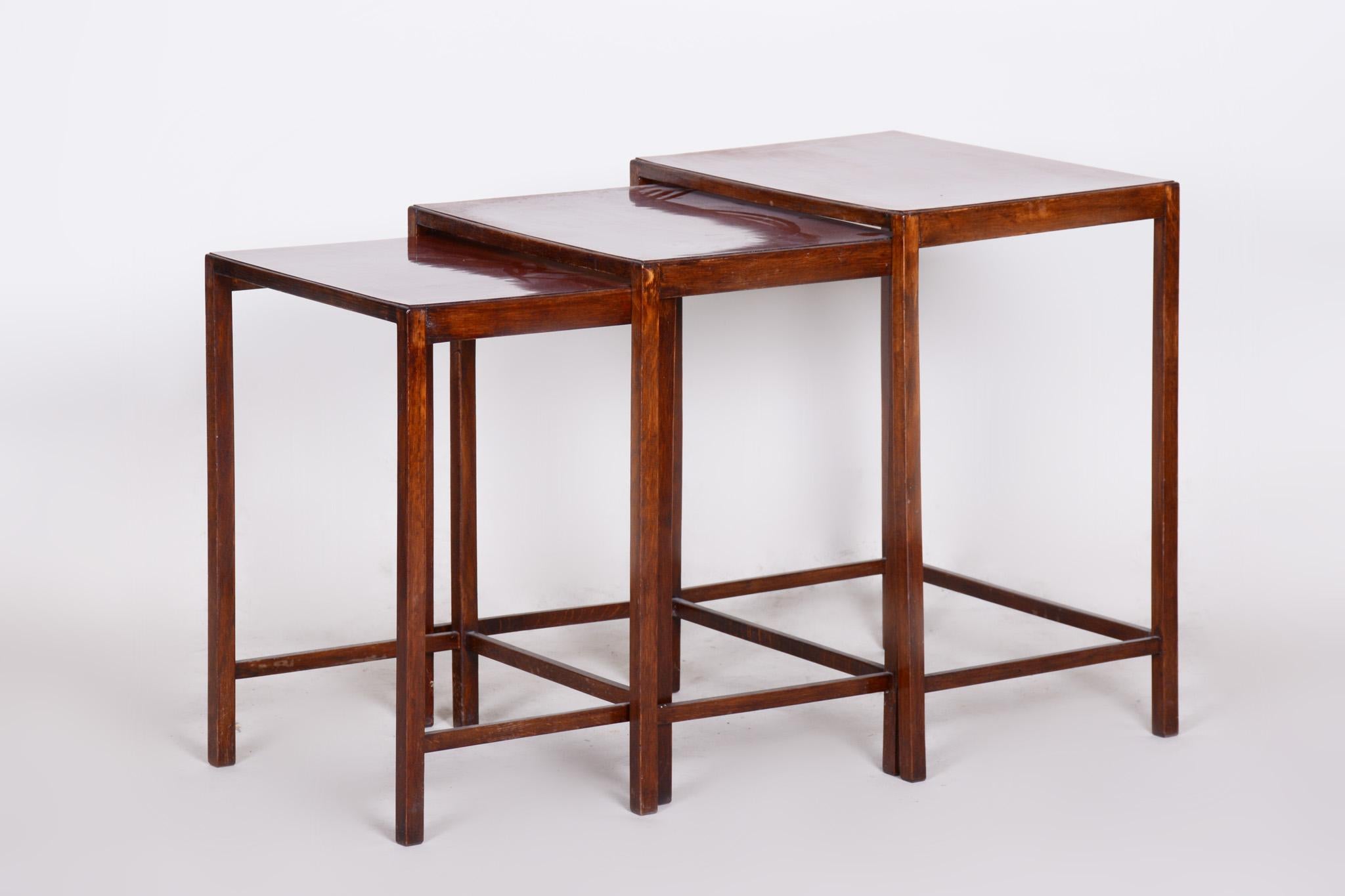 Original Condition Brown Nest Tables Made in the 1930s by Halabala, Czech In Good Condition In Horomerice, CZ