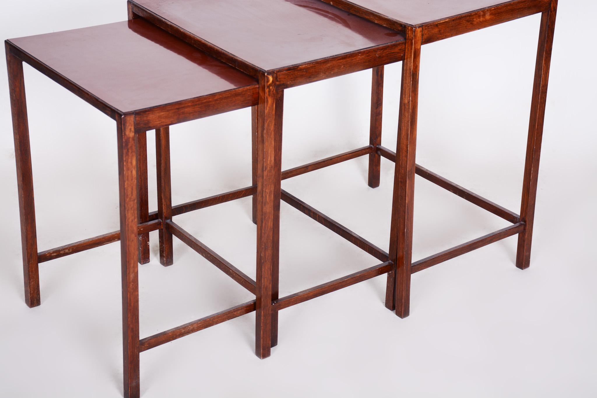 Wood Original Condition Brown Nest Tables Made in the 1930s by Halabala, Czech