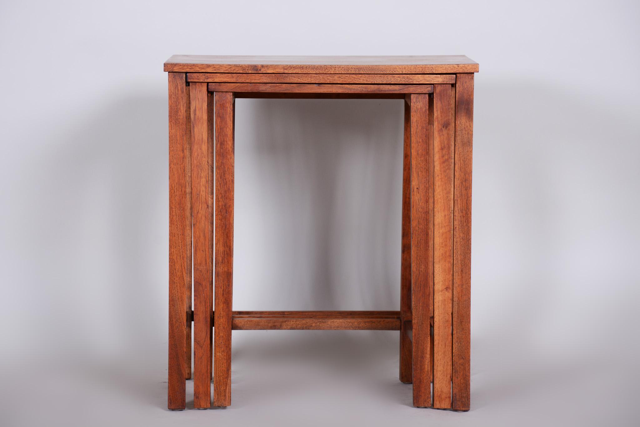 Art Deco Original Condition Brown Nest Tables Made in the 1930s, Czech For Sale