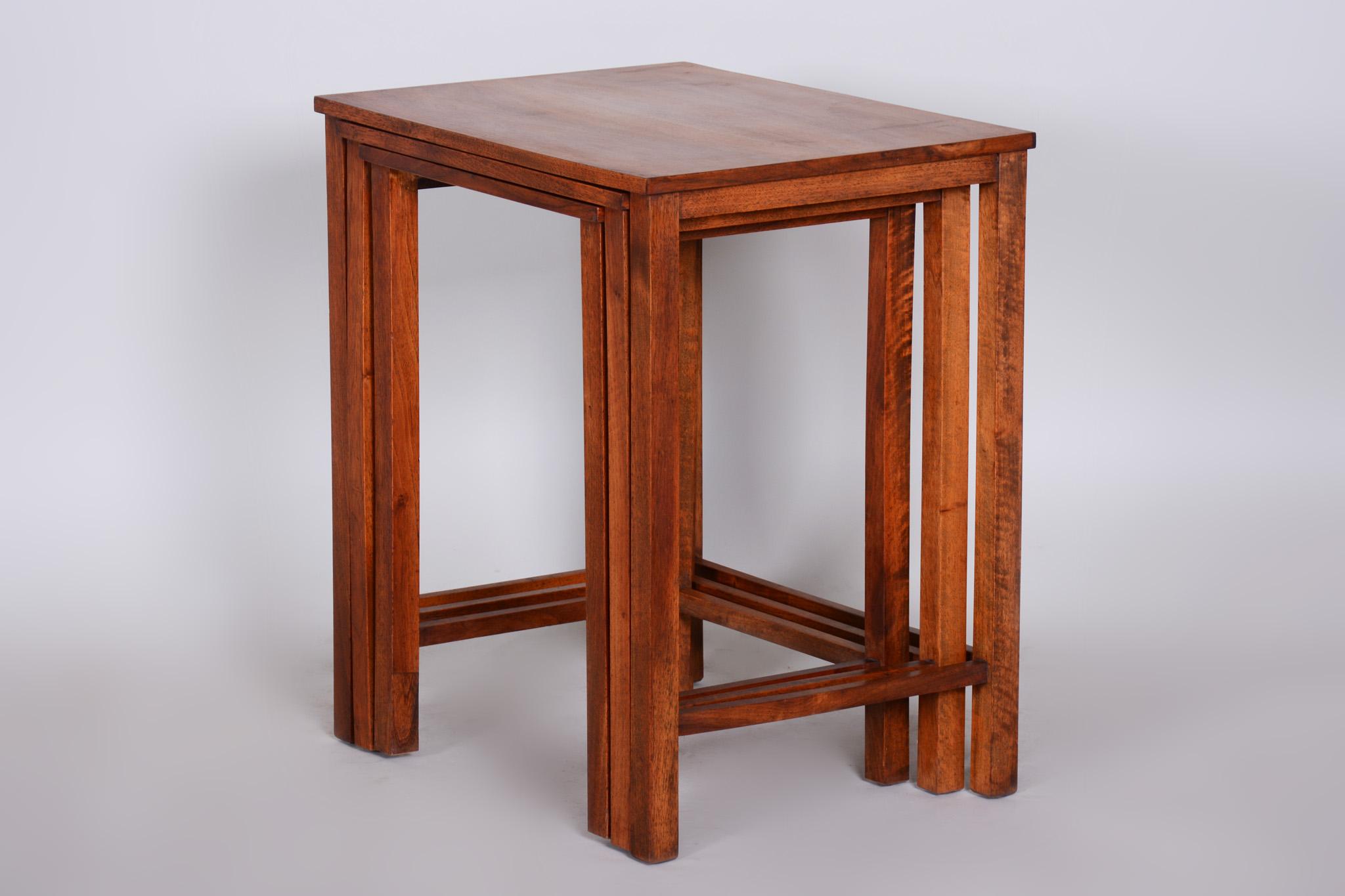 Wood Original Condition Brown Nest Tables Made in the 1930s, Czech For Sale