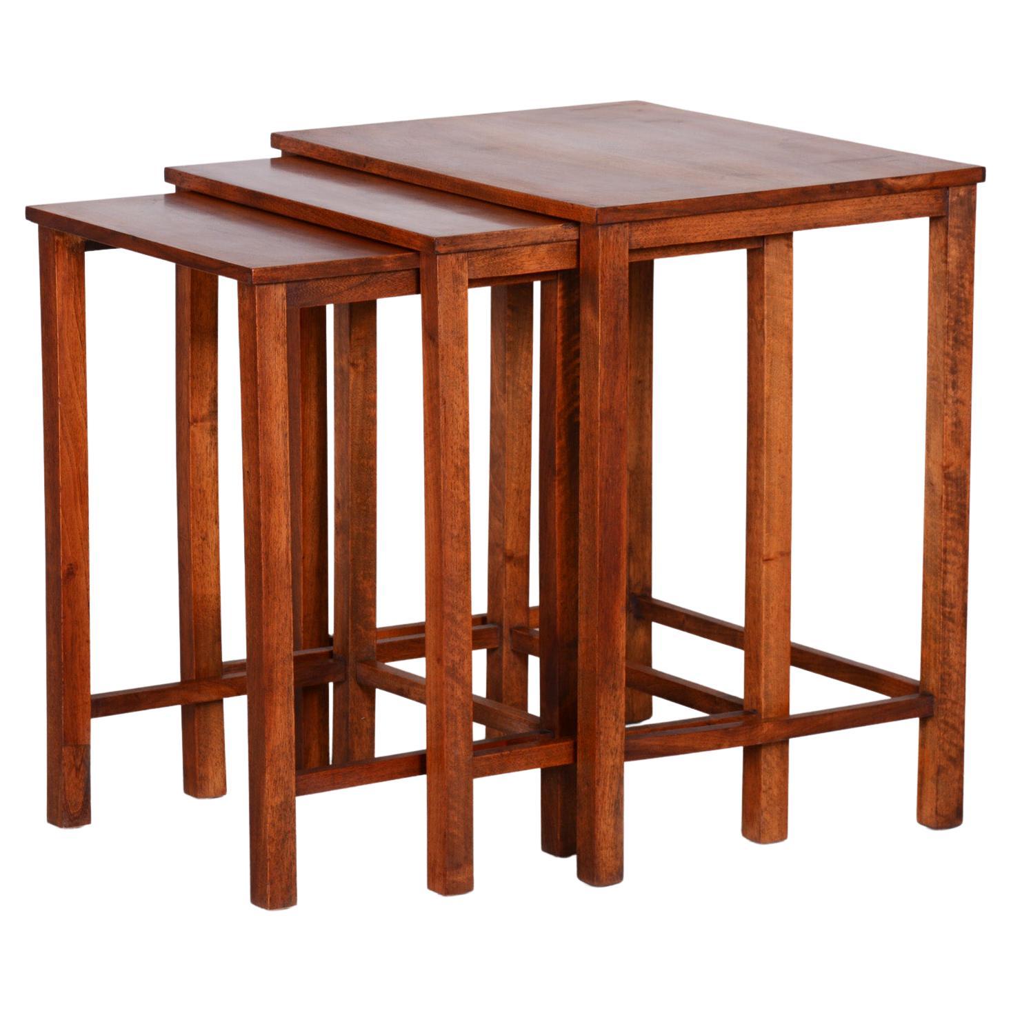 Original Condition Brown Nest Tables Made in the 1930s, Czech For Sale