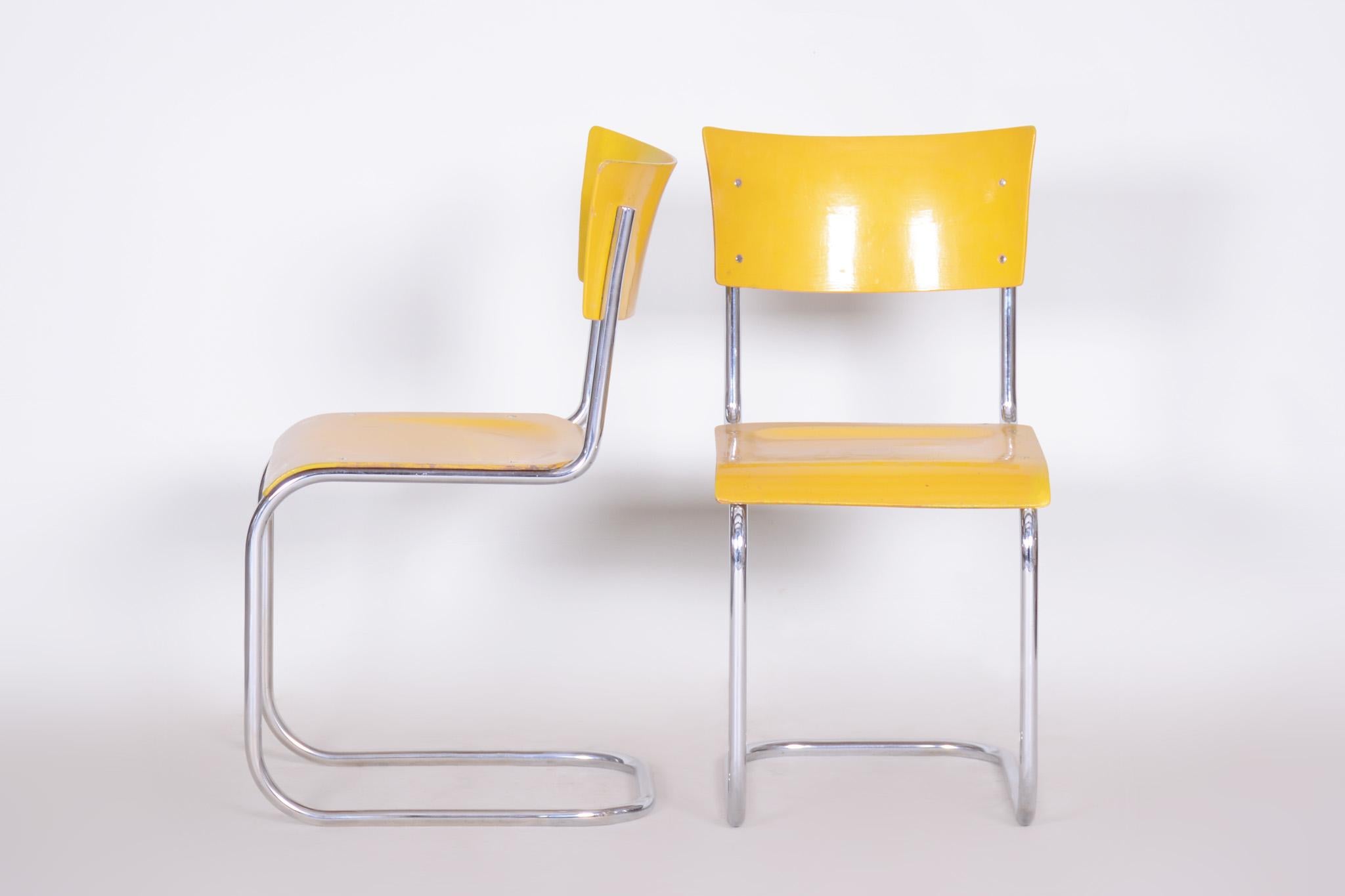 Original Condition Czech Bauhaus Yellow Pair of Chairs by Mart Stam, 1930s In Good Condition In Horomerice, CZ