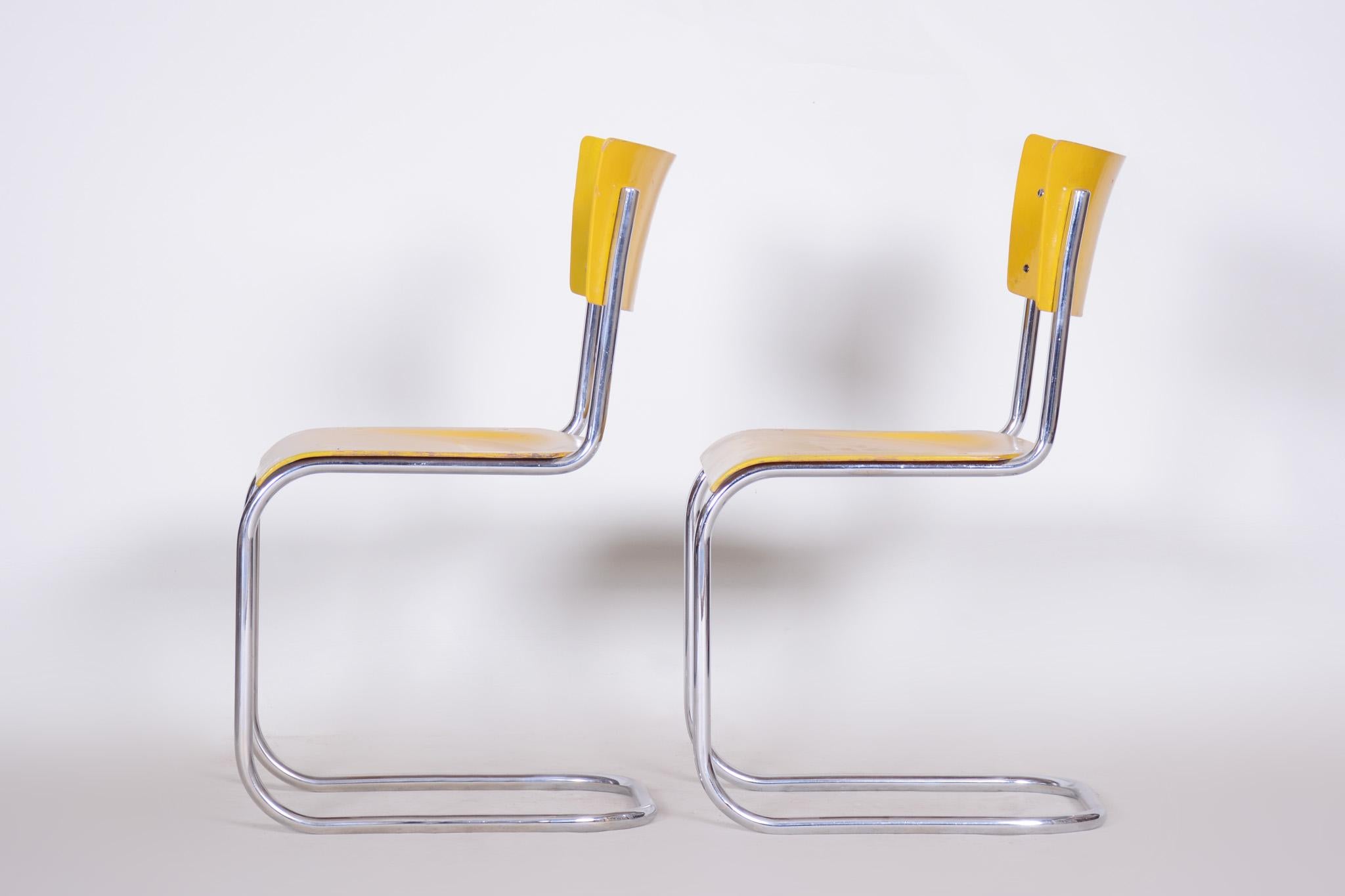 Original Condition Czech Bauhaus Yellow Pair of Chairs by Mart Stam, 1930s 2