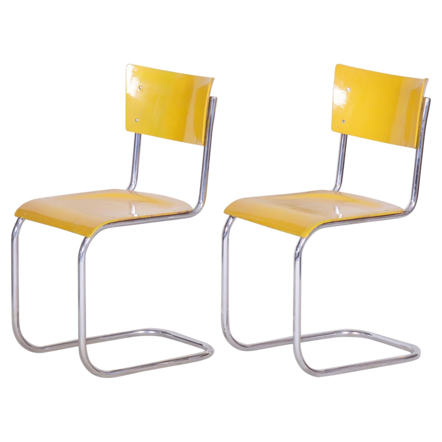 Original Condition Czech Bauhaus Yellow Pair of Chairs by Mart Stam, 1930s