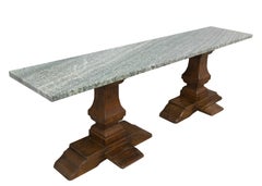 Original Console Table Oak and Marble Top, French, Mid-Century