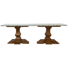 Original Console Table Oak and Marble Top, French, Mid-Century