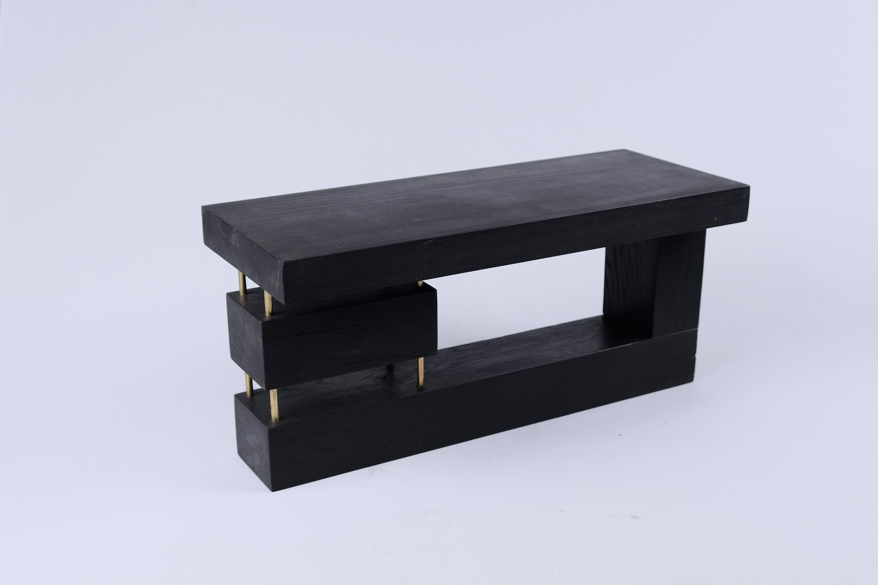 Original Contemporary Design, Burnt Oak with Brass, Unique Side Table, Logniture For Sale 5