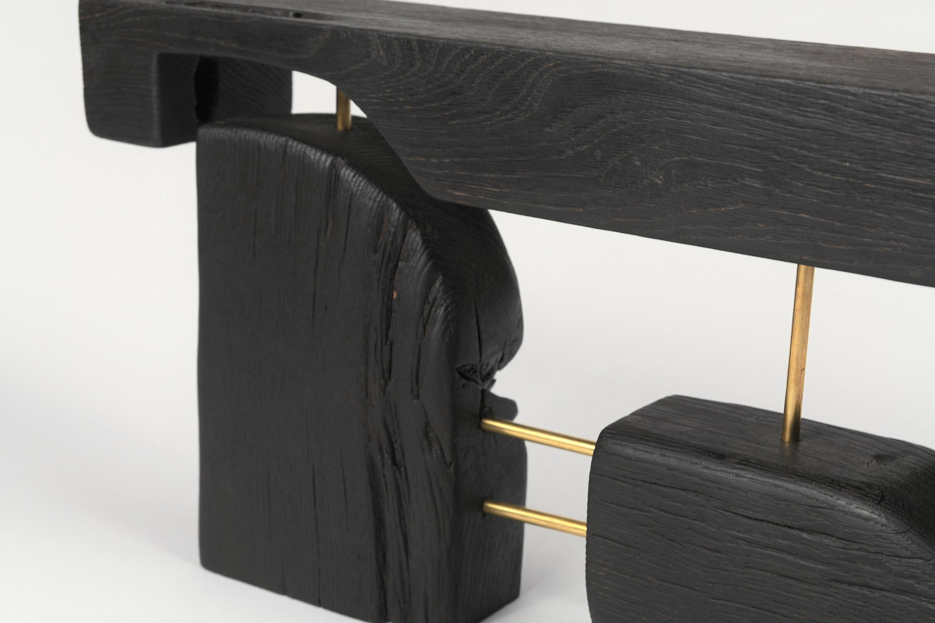 Original Contemporary Design, Burnt Oak with Brass, Unique Side Table, Logniture For Sale 5