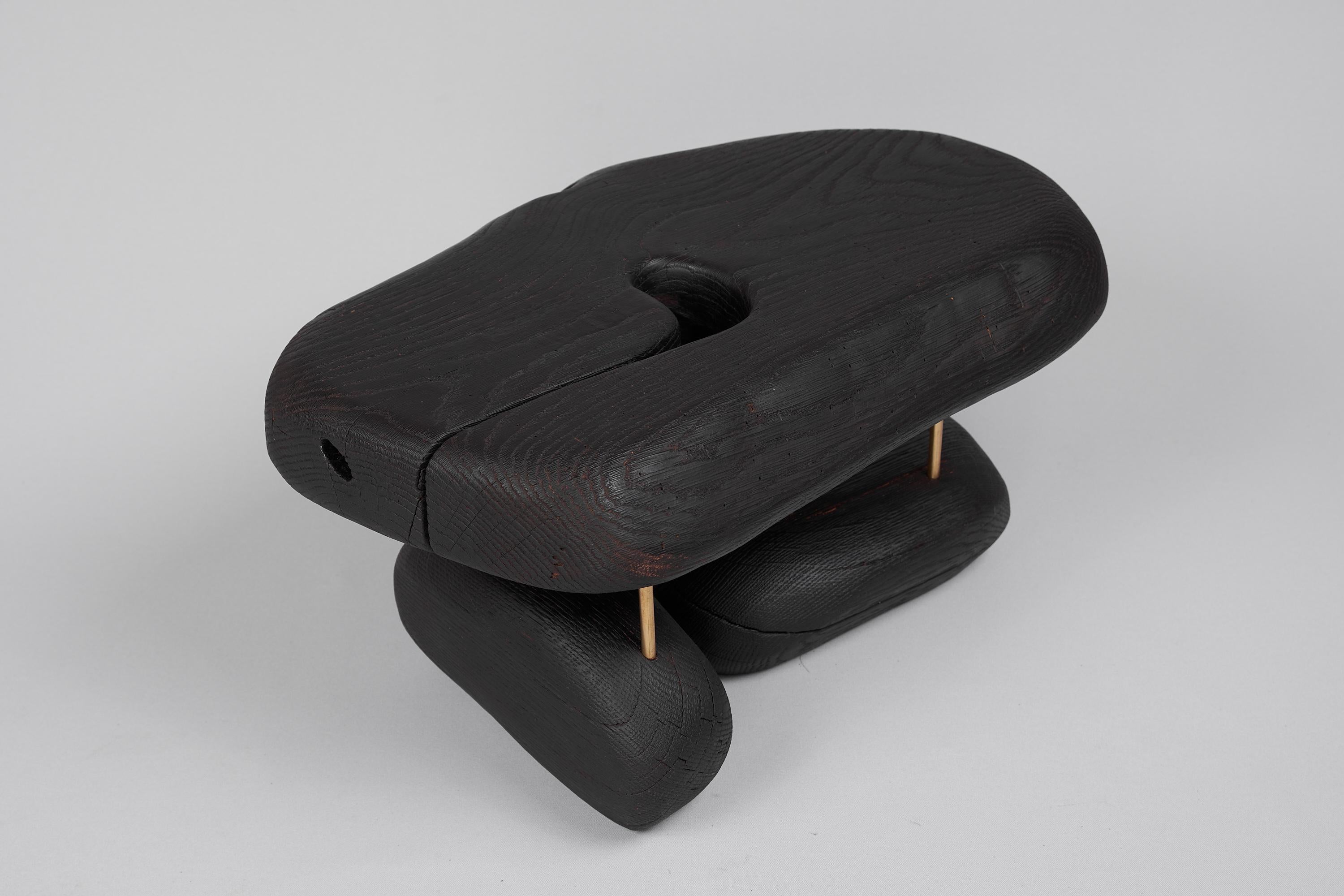 Original Contemporary Design, Burnt Oak with Brass, Unique Side Table, Logniture For Sale 6
