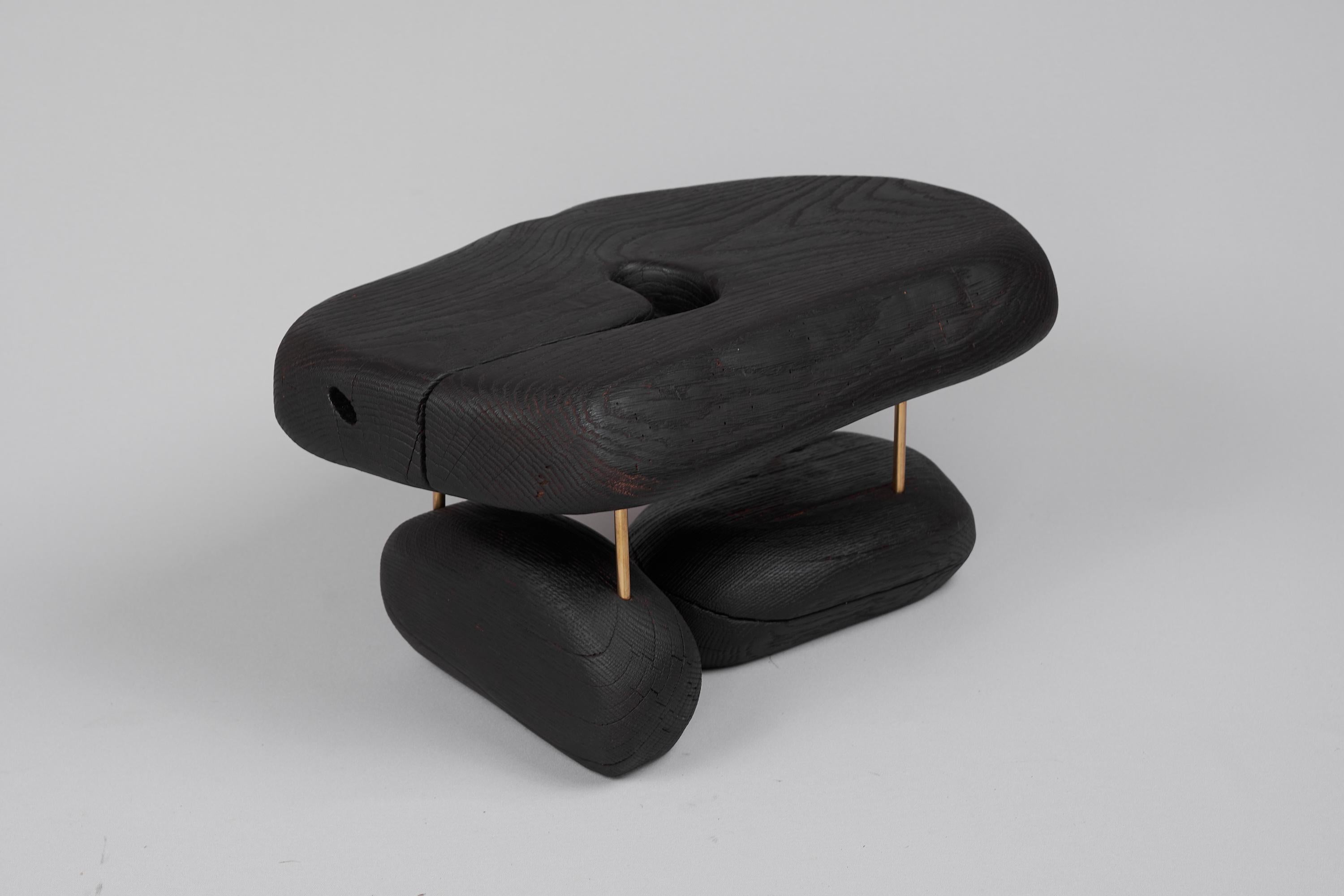 Original Contemporary Design, Burnt Oak with Brass, Unique Side Table, Logniture For Sale 7