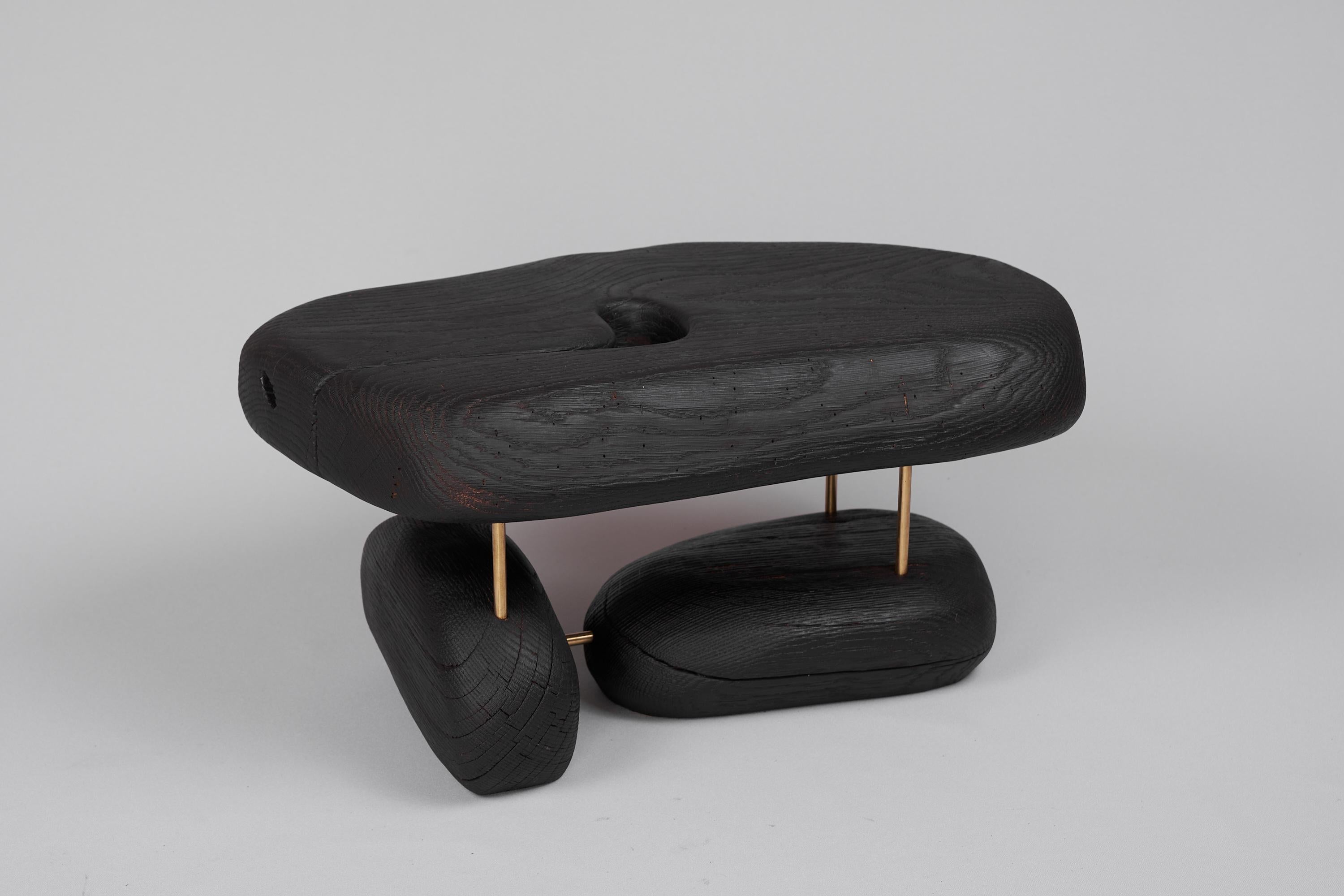 Original Contemporary Design, Burnt Oak with Brass, Unique Side Table, Logniture For Sale 8