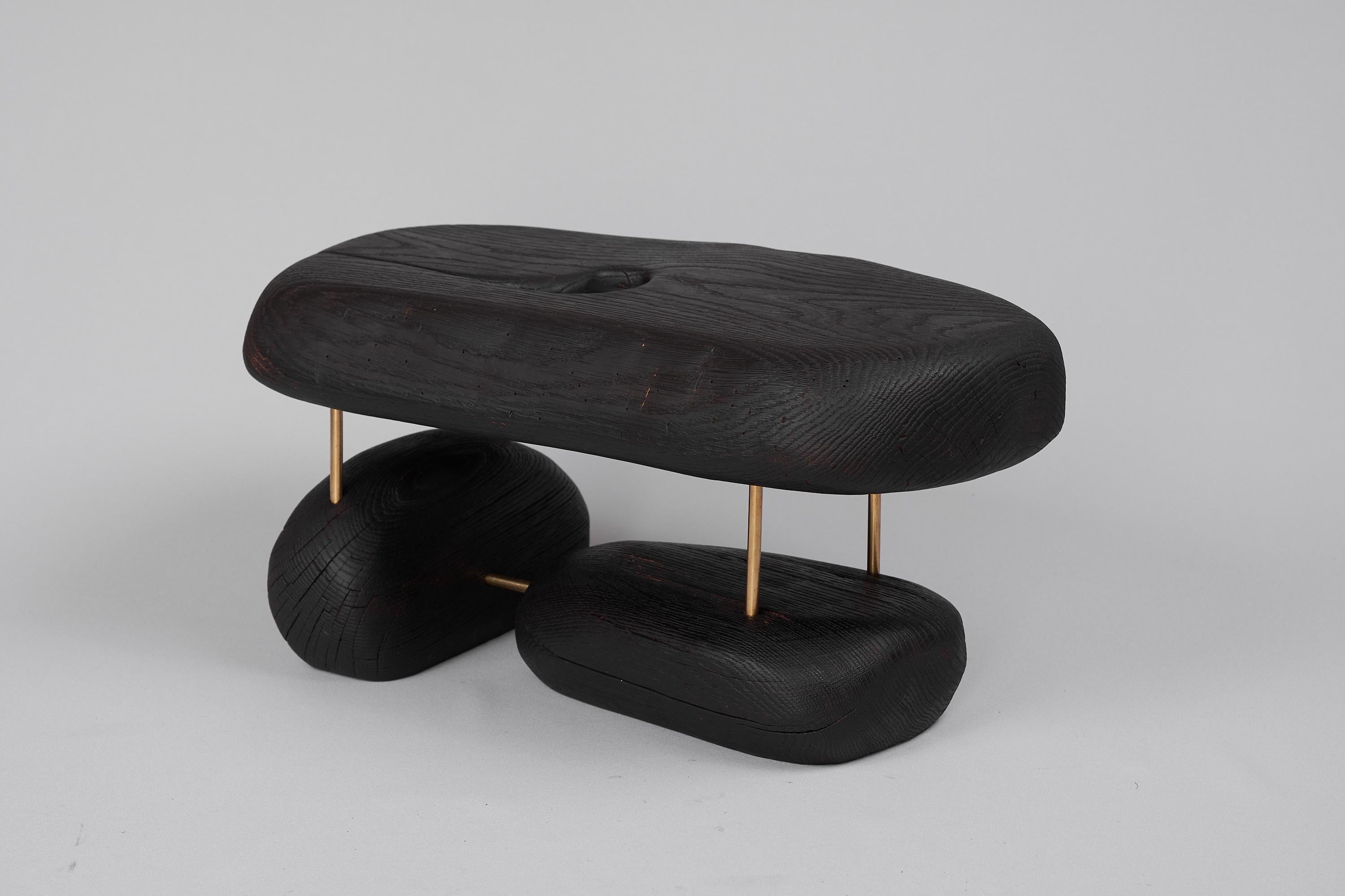 Hand-Crafted Original Contemporary Design, Burnt Oak with Brass, Unique Side Table, Logniture For Sale