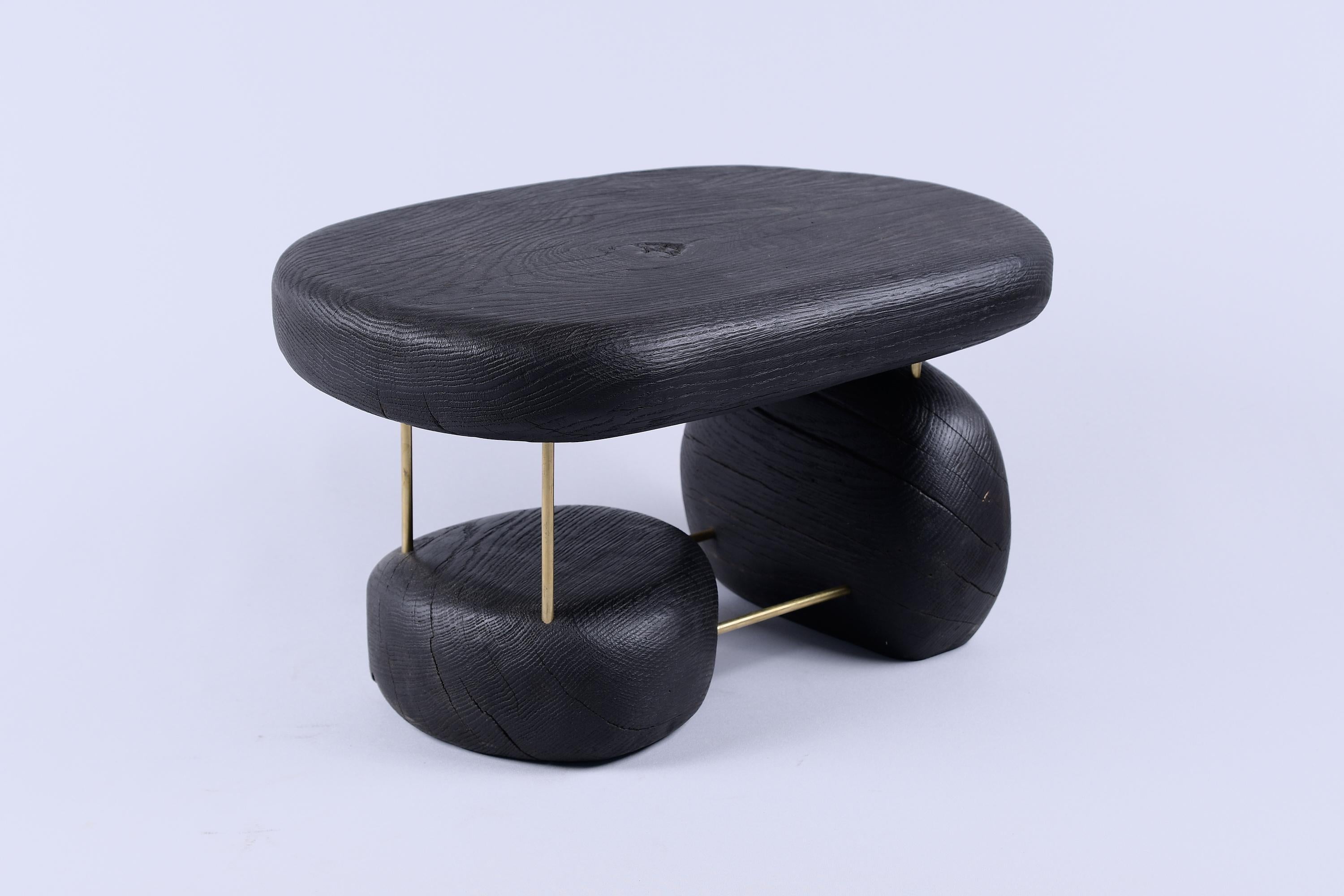 Hand-Crafted Original Contemporary Design, Burnt Oak with Brass, Unique Side Table, Logniture For Sale