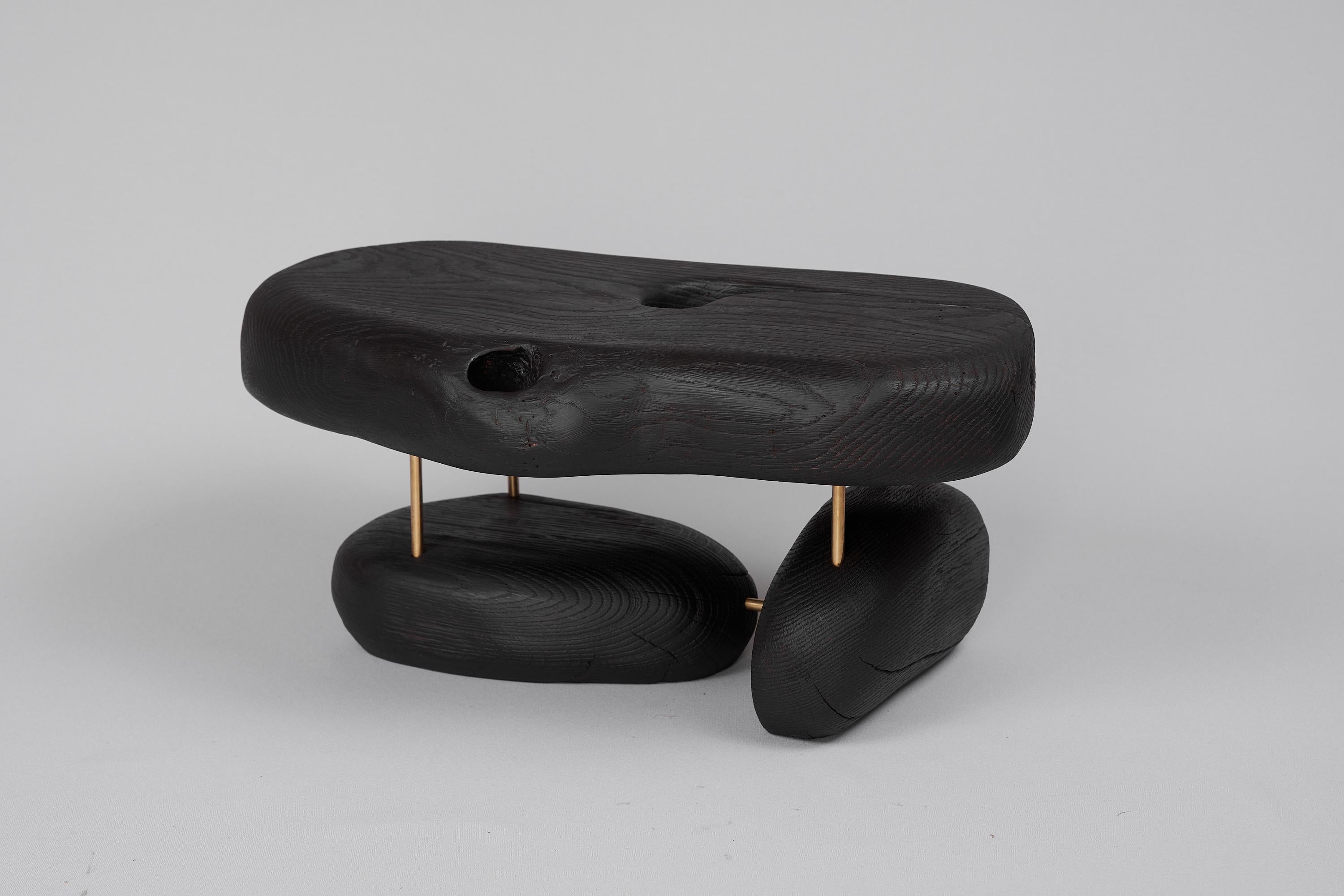Original Contemporary Design, Burnt Oak with Brass, Unique Side Table, Logniture For Sale 3