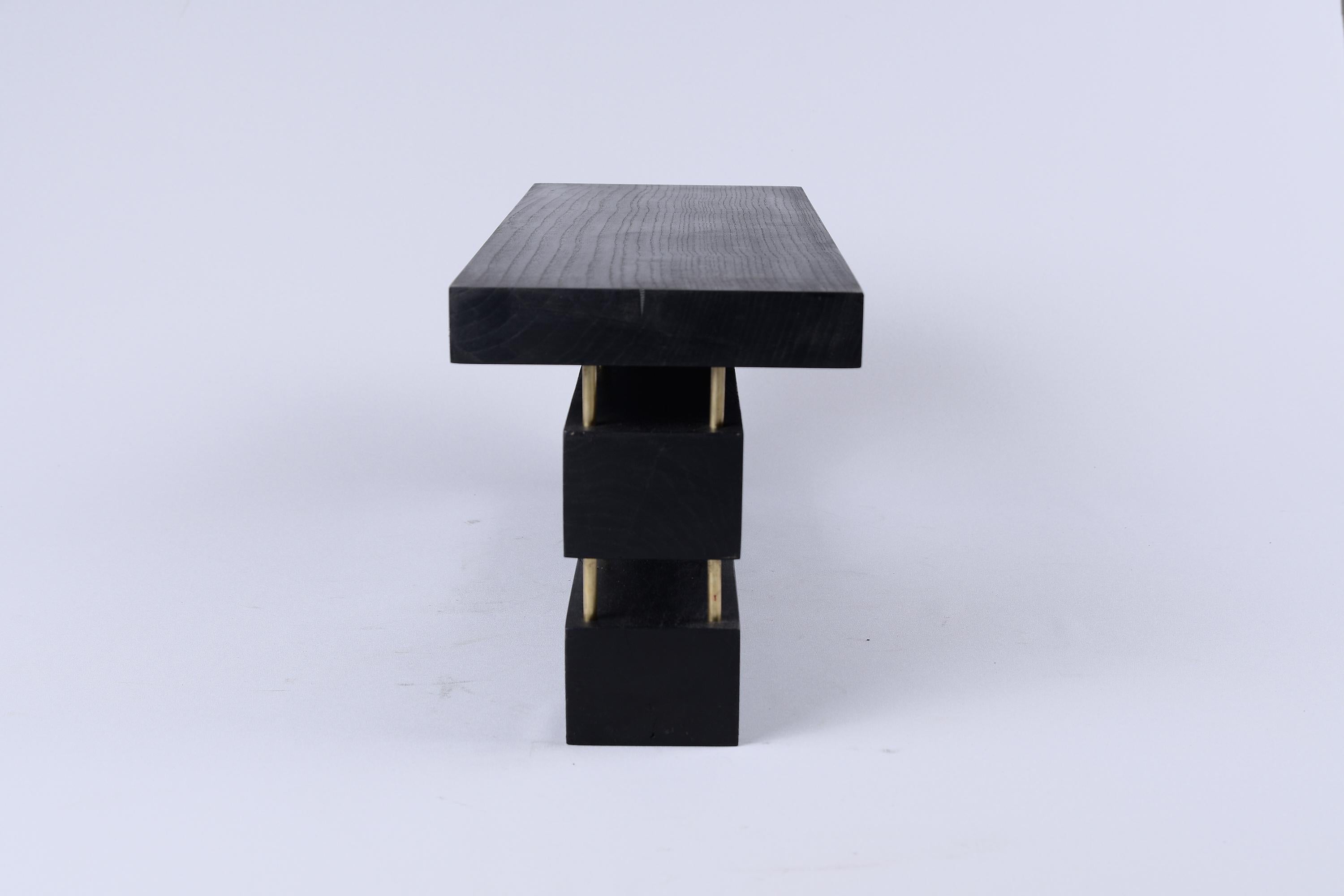Original Contemporary Design, Burnt Oak with Brass, Unique Side Table, Logniture For Sale 3