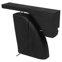 Original Contemporary Design, Burnt Oak with Brass, Unique Side Table, Logniture