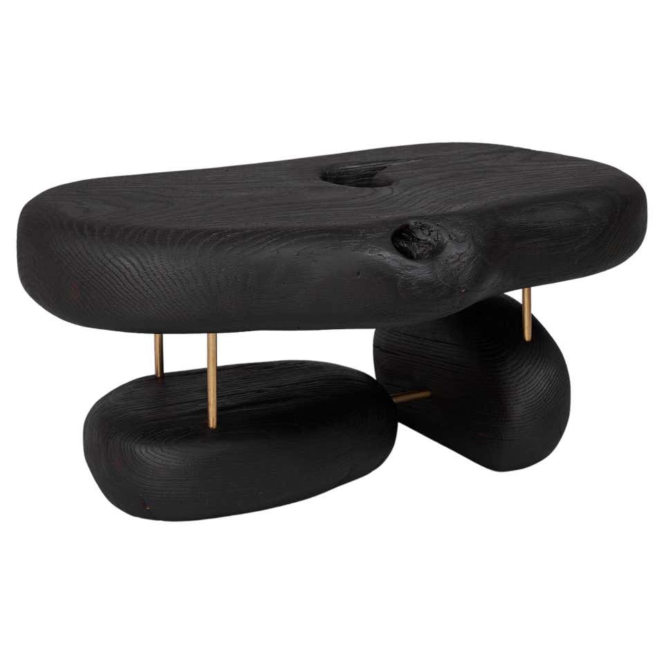 Contemporary arch stool side table, natural oak and brass details ...