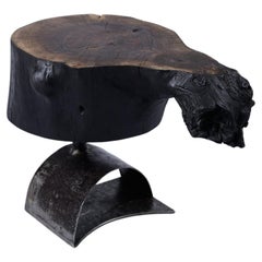 Original Contemporary Design, Burnt Wood 
Steel, Unique Side Table, Logniture