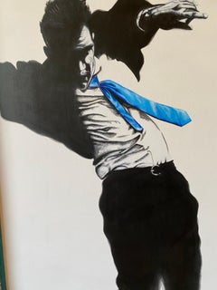 Pittura figurativa contemporanea originale “Man in Motion” – Turchese e glitter
