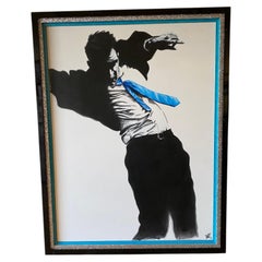 Pittura figurativa contemporanea originale “Man in Motion” – Turchese e glitter