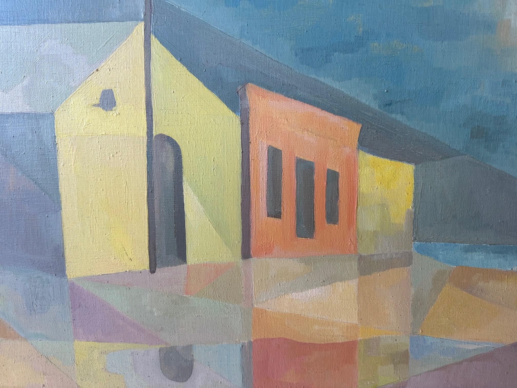 Modern Original Contemporary Oil on Canvas of Buildings by Nemeth