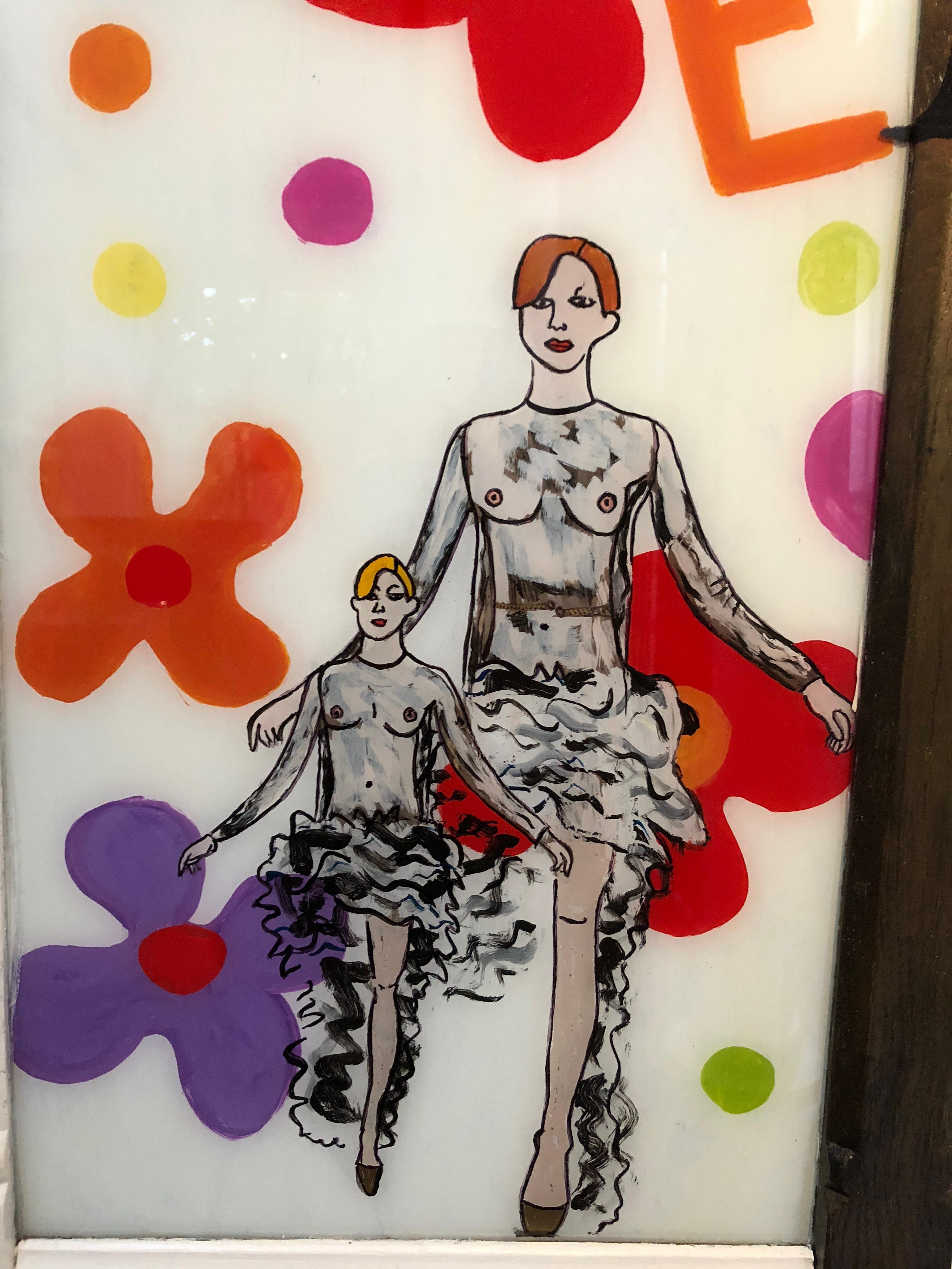 American Original Contemporary Painting on Glass Homage to Yves Saint Laurent