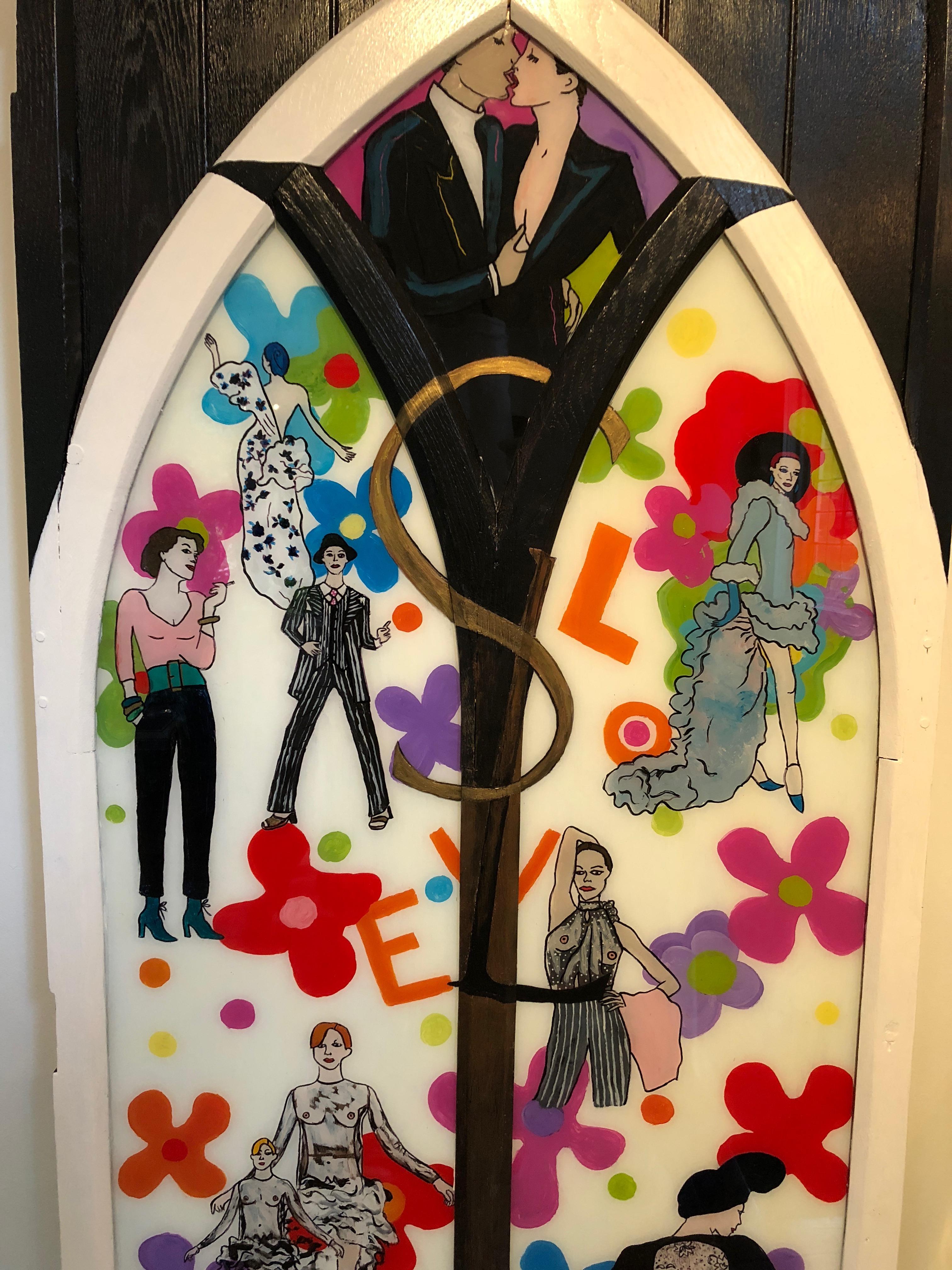 Original Contemporary Painting on Glass Homage to Yves Saint Laurent 1