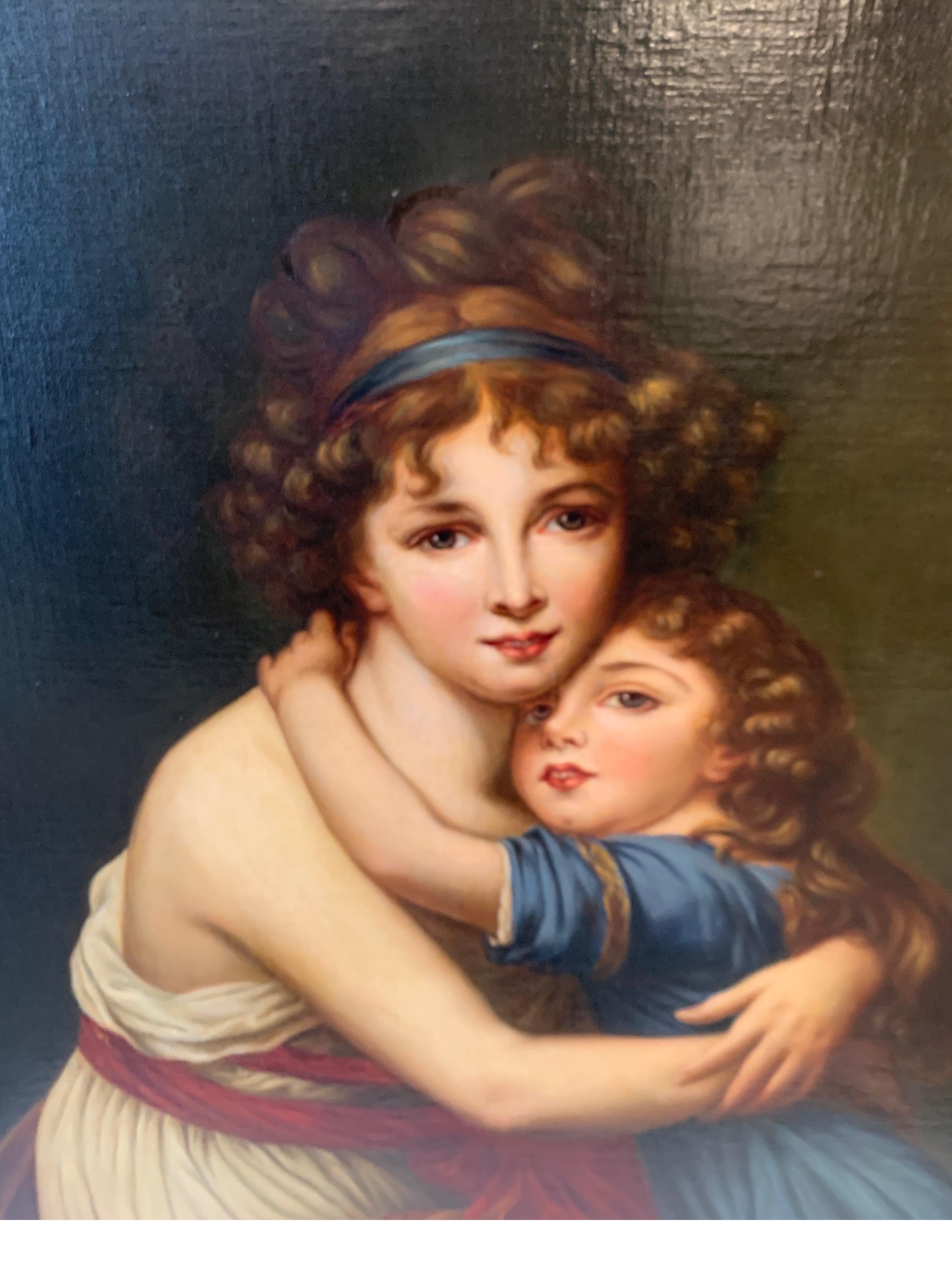 Original Continental School Oil on Canvas of Mother and Daughter, circa 1890s 5