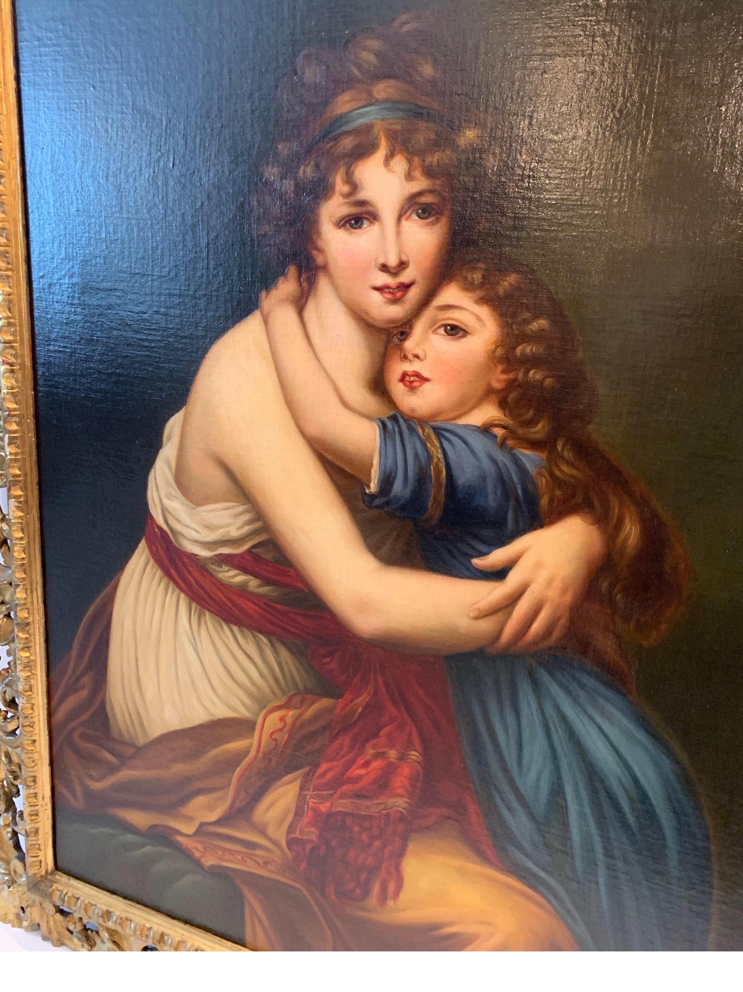 Gilt Original Continental School Oil on Canvas of Mother and Daughter, circa 1890s