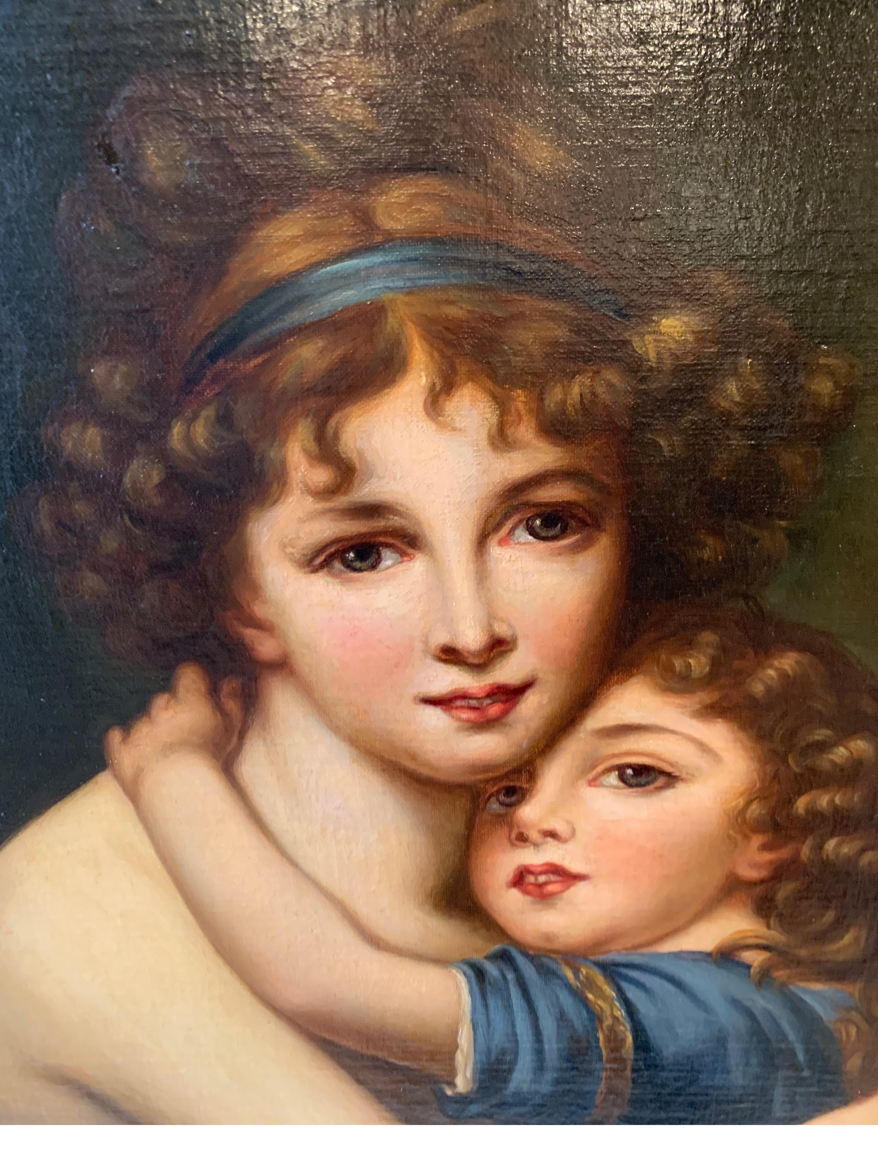 Original Continental School Oil on Canvas of Mother and Daughter, circa 1890s In Good Condition In Lambertville, NJ