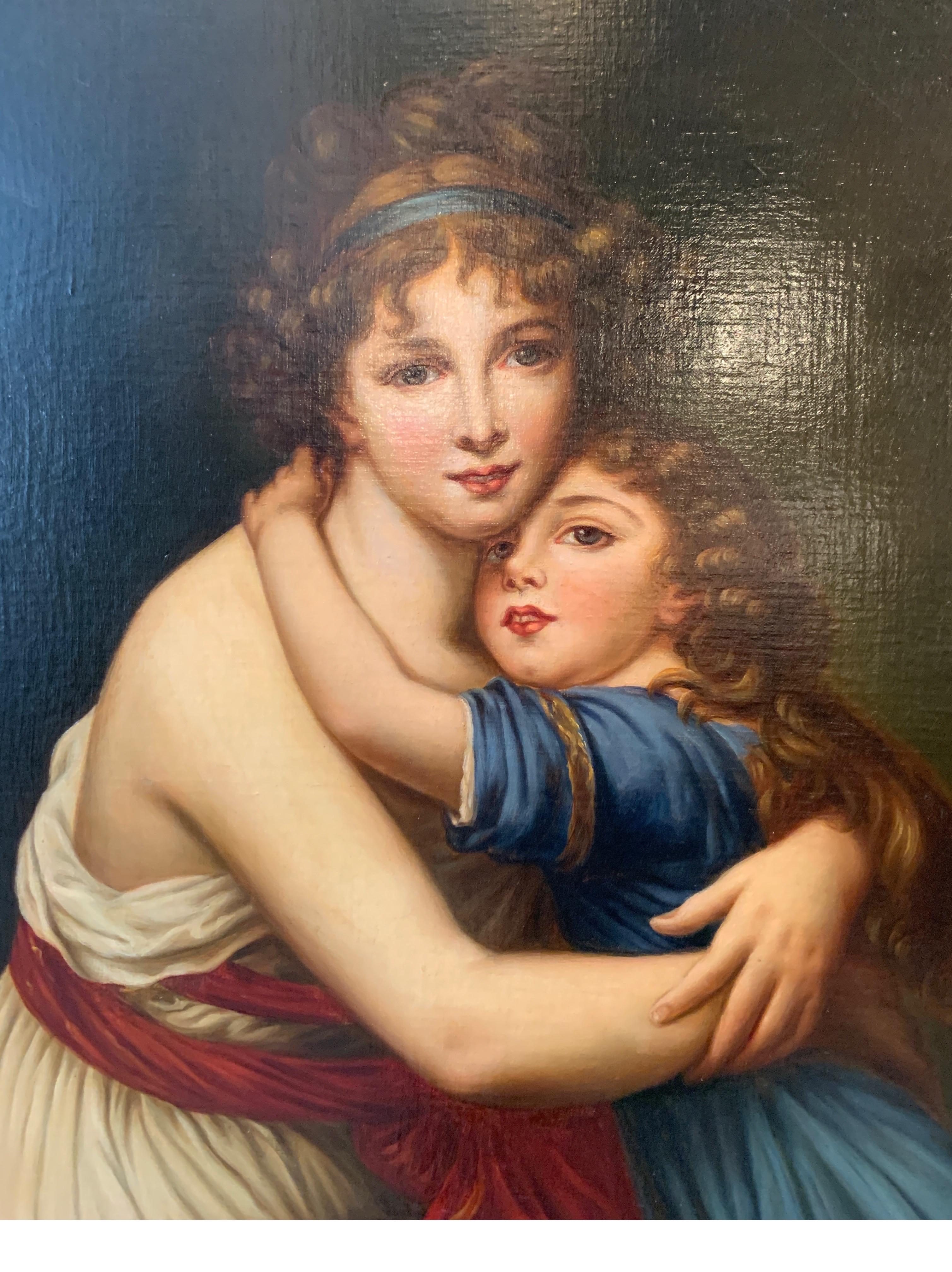 Late 19th Century Original Continental School Oil on Canvas of Mother and Daughter, circa 1890s