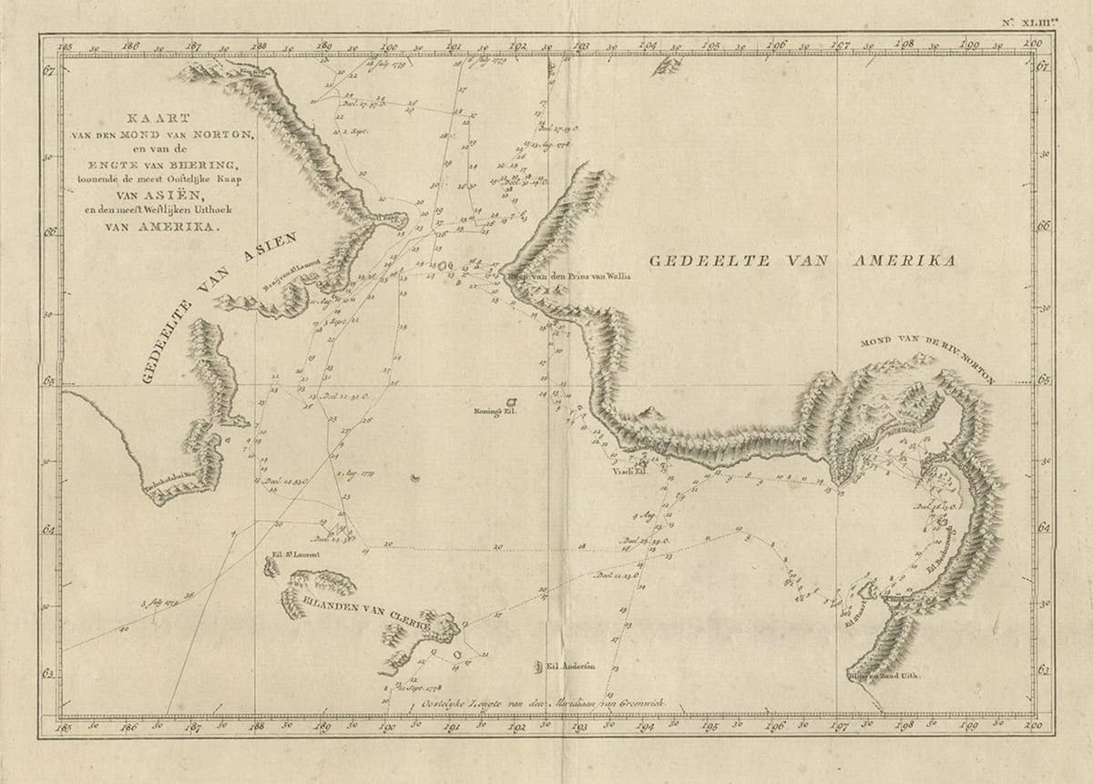 Original Copper Engraved Map of the Bering Strait by Captain Cook, 1803
