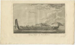 Original Copper Engraving of a Maori War Canoe, New Zealand, 1803