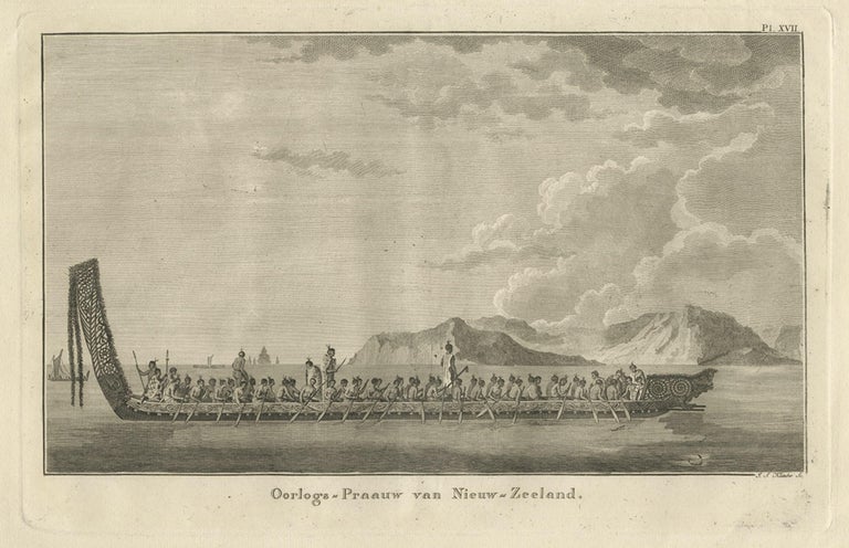 Original Copper Engraving of a Maori War Canoe, New Zealand, 1803 - Main Image