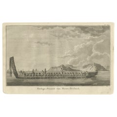 Original Kupferstich eines Maori-Kriegskanus, Neuseeland, 1803, Kupferstich