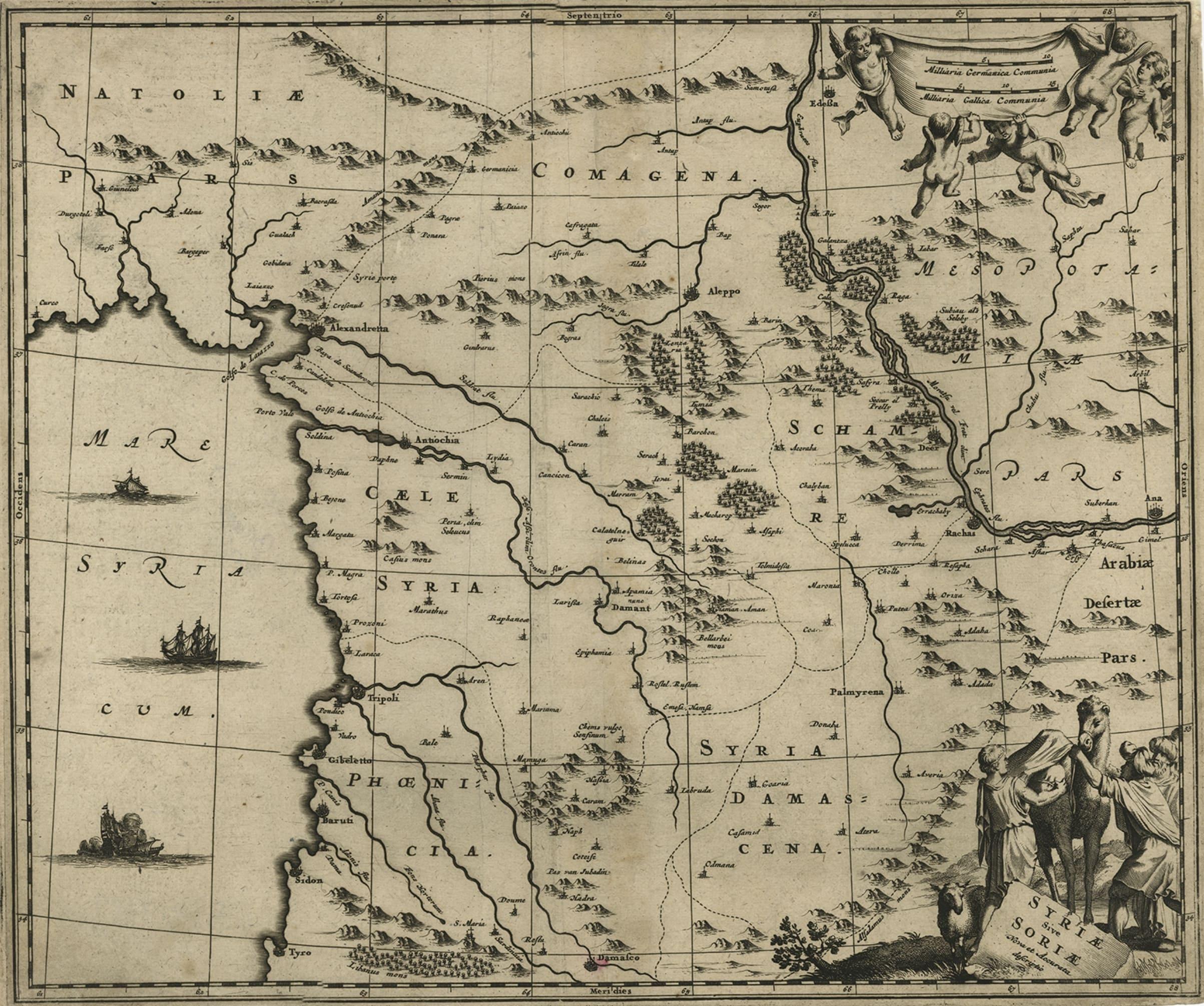 Original Kupferstich einer Karte von Syrien und Li Libanon, 1698 im Zustand „Gut“ im Angebot in Langweer, NL