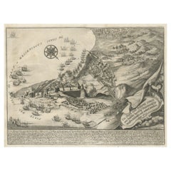 Gravure originale en cuivre de Koroni ou Corone, Grèce, vers 1690