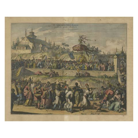 Original Copper Engraving with View of the Palace and Chinese Emperor, ca.1700