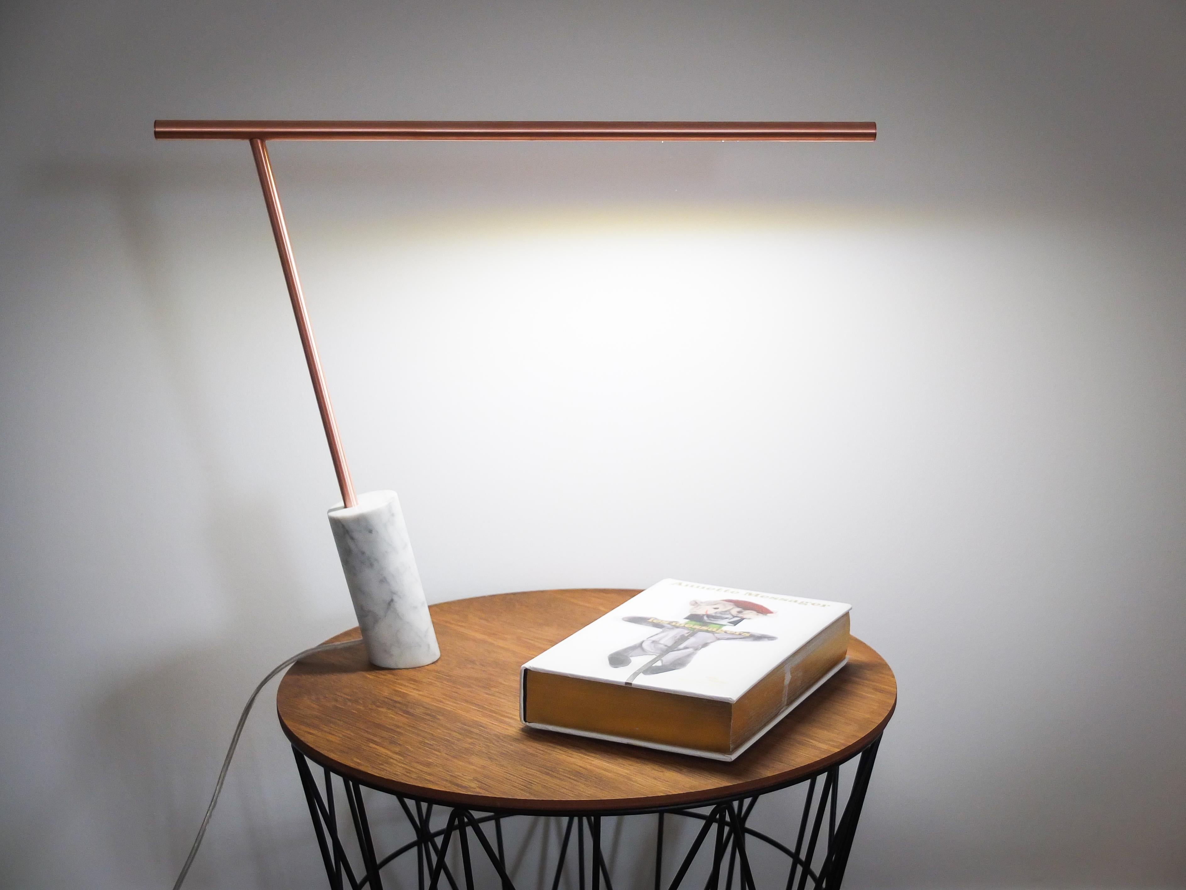 Modern Original Copper Marble Table Lamp Signed by Adam Ruiz & Cyril Fuchs For Sale