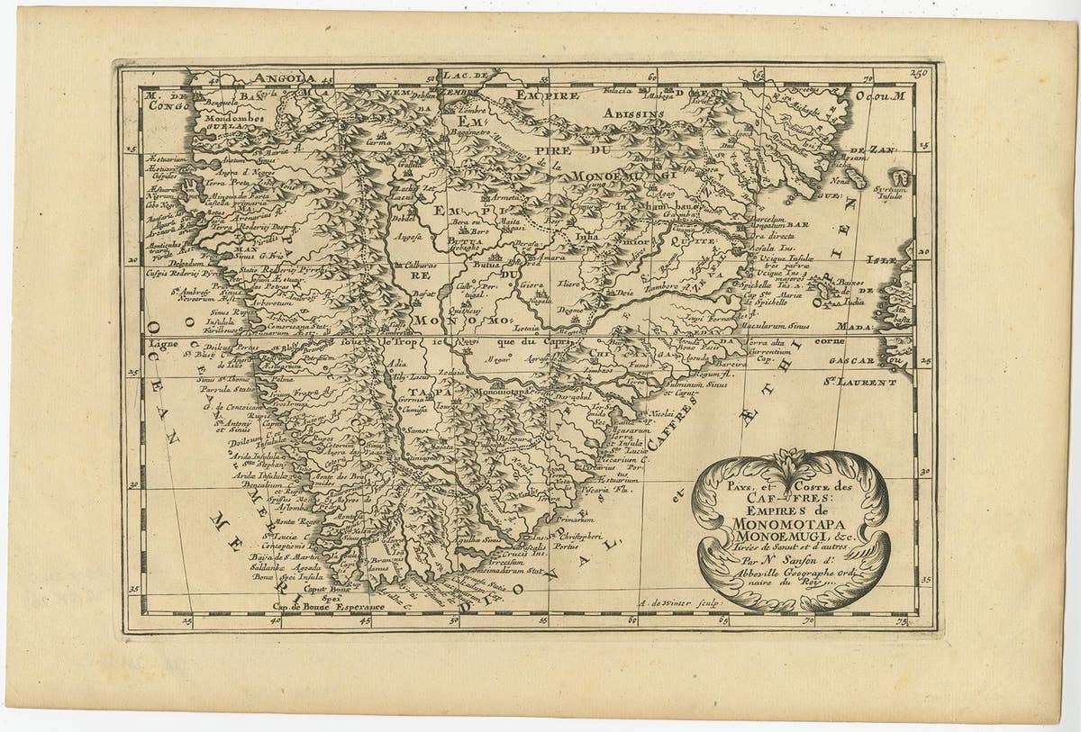 Original Copperplate Engraved Detailed Map of South Africa, ca.1680