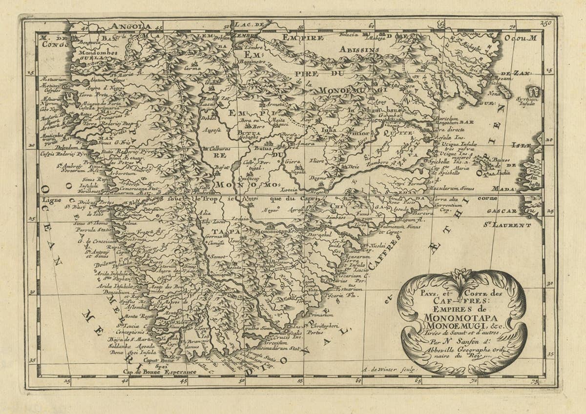 Original Copperplate Engraved Detailed Map of South Africa, ca.1680
