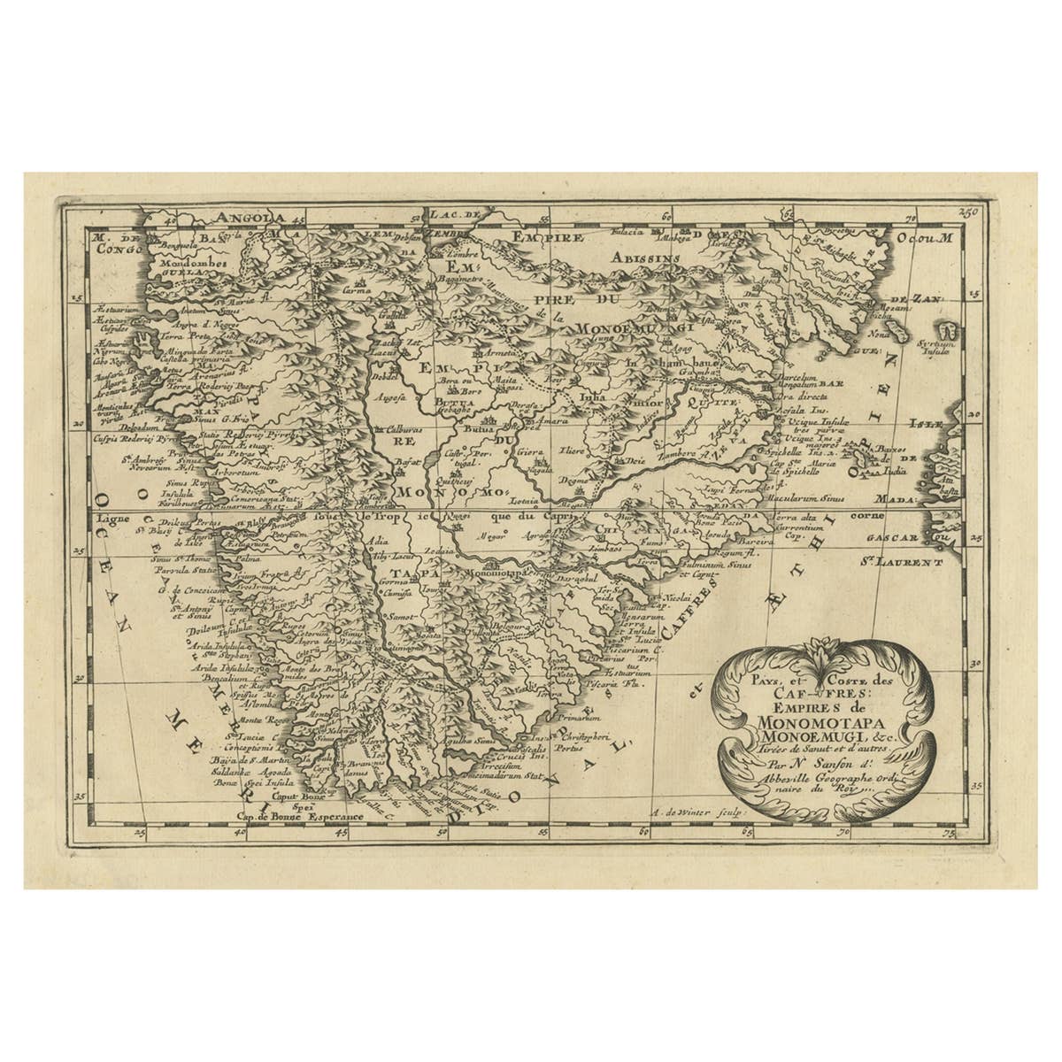 Original Copperplate Engraved Detailed Map of South Africa, ca.1680