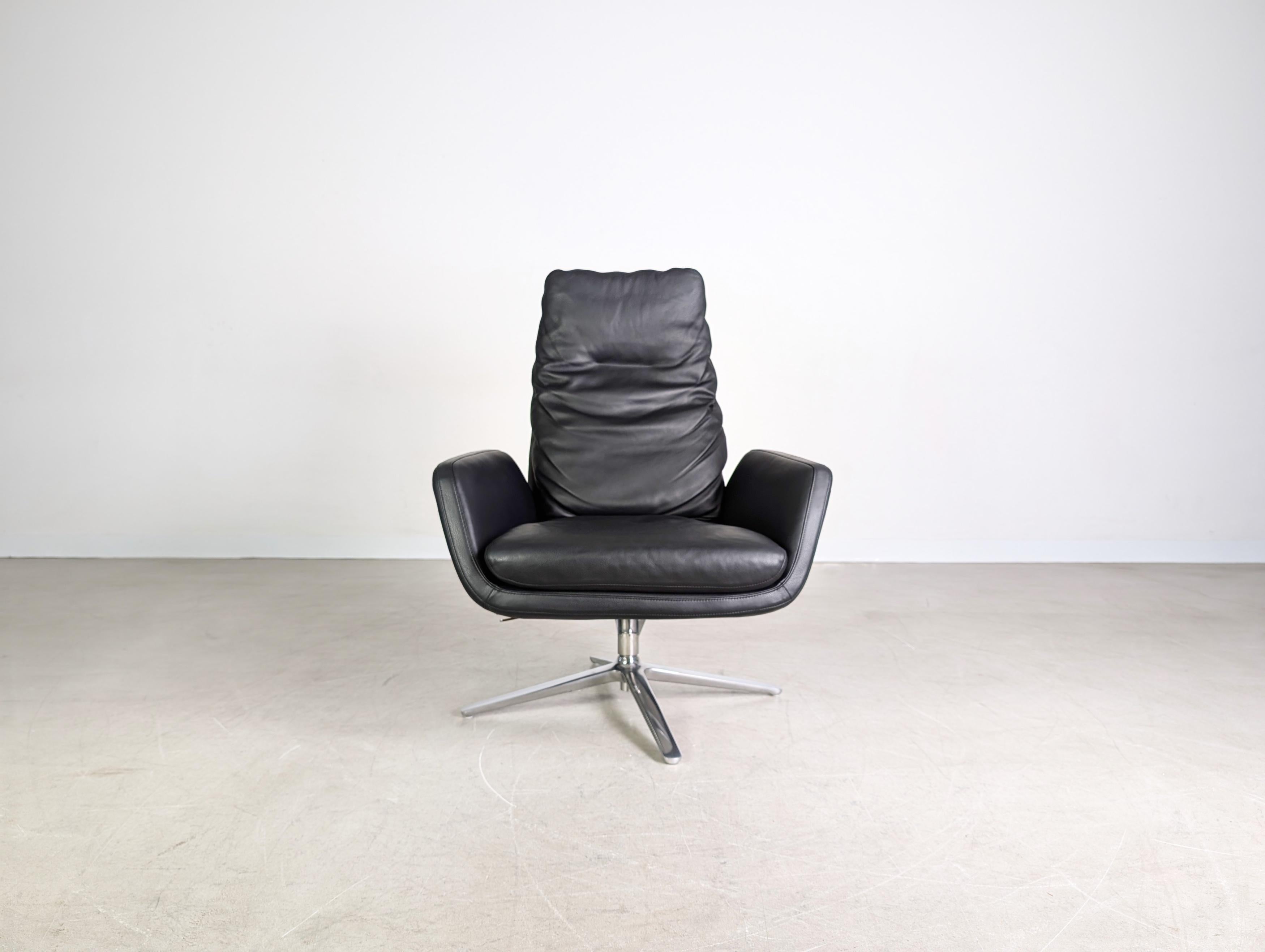 Postmoderne Original CORDIA Sessel 15111 Leder 286 schwarz drehbar Stuhl en vente