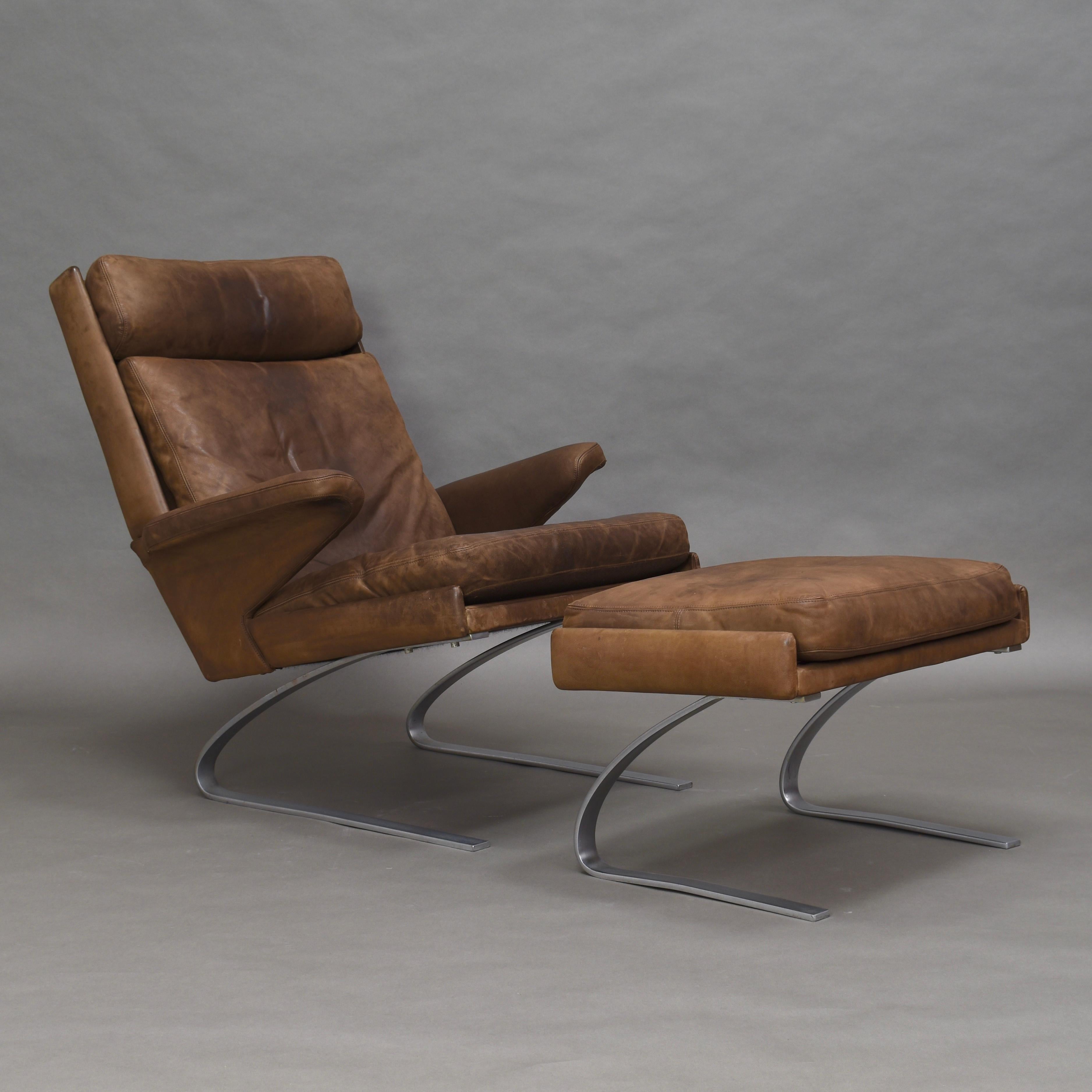 Mid-Century Modern Original COR Full Leather Lounge Armchair by Reinhold & Hans Schröpfer, 1976